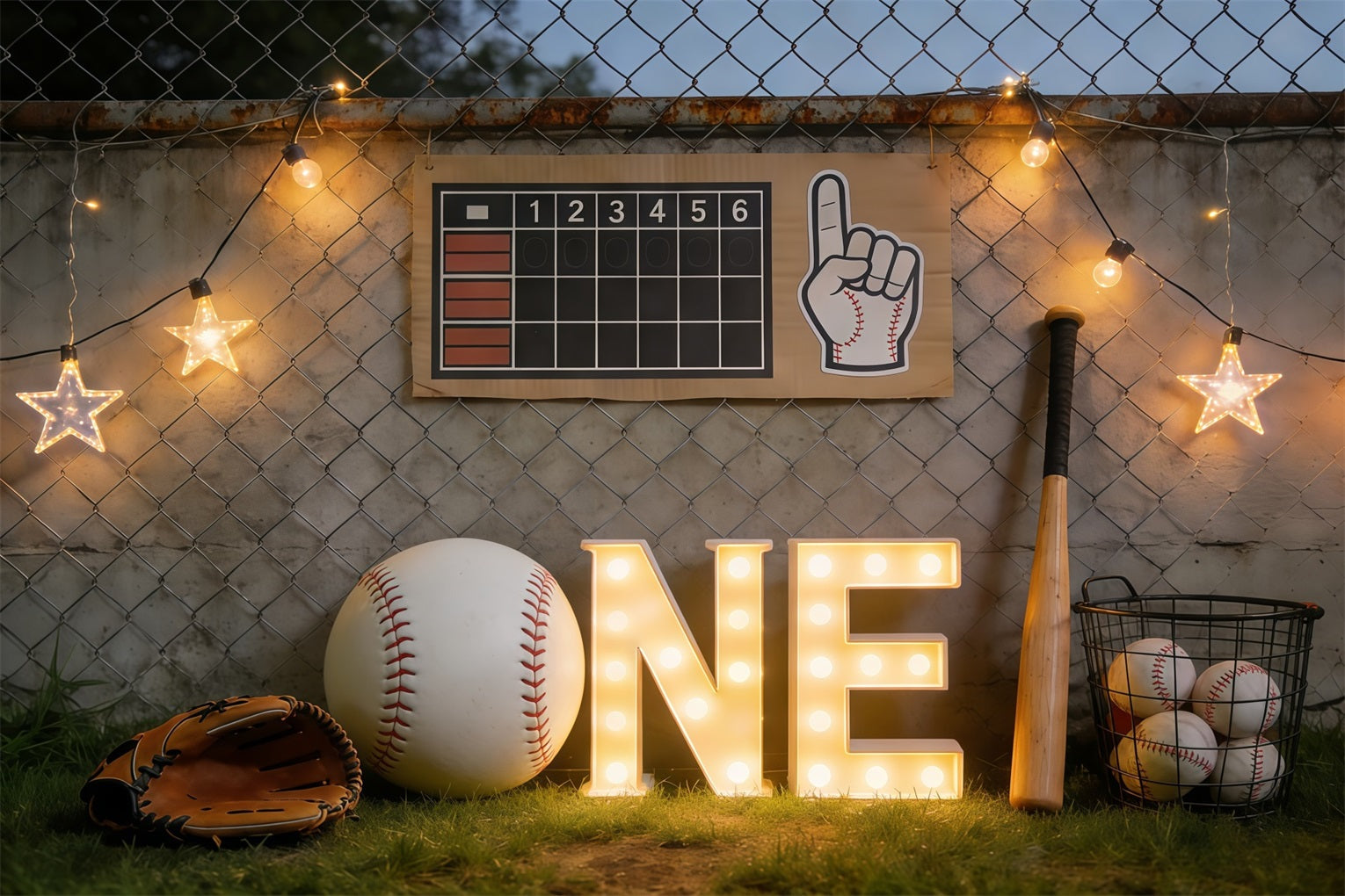 Baseball-Fotohintergrund Erster Geburtstag Dugout-Lichter Sport-Hintergrund CSH61-194