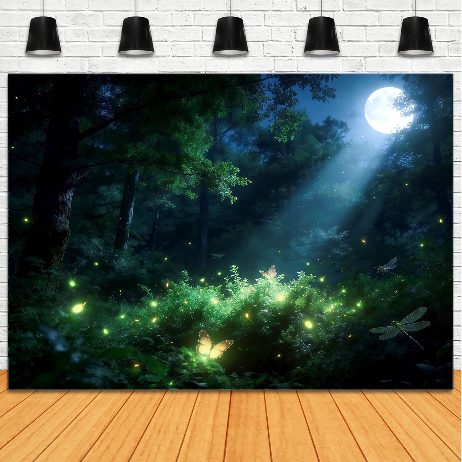 Zauberwald-Hintergrund Mondschein Glühwürmchen Waldglühen Wald-Fotohintergründe CSH61-196