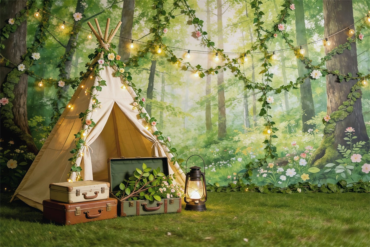 Feenwald-Hintergrund Verzauberter Wald Picknick Camp Fotografie-Hintergrund Wald CSH61-199
