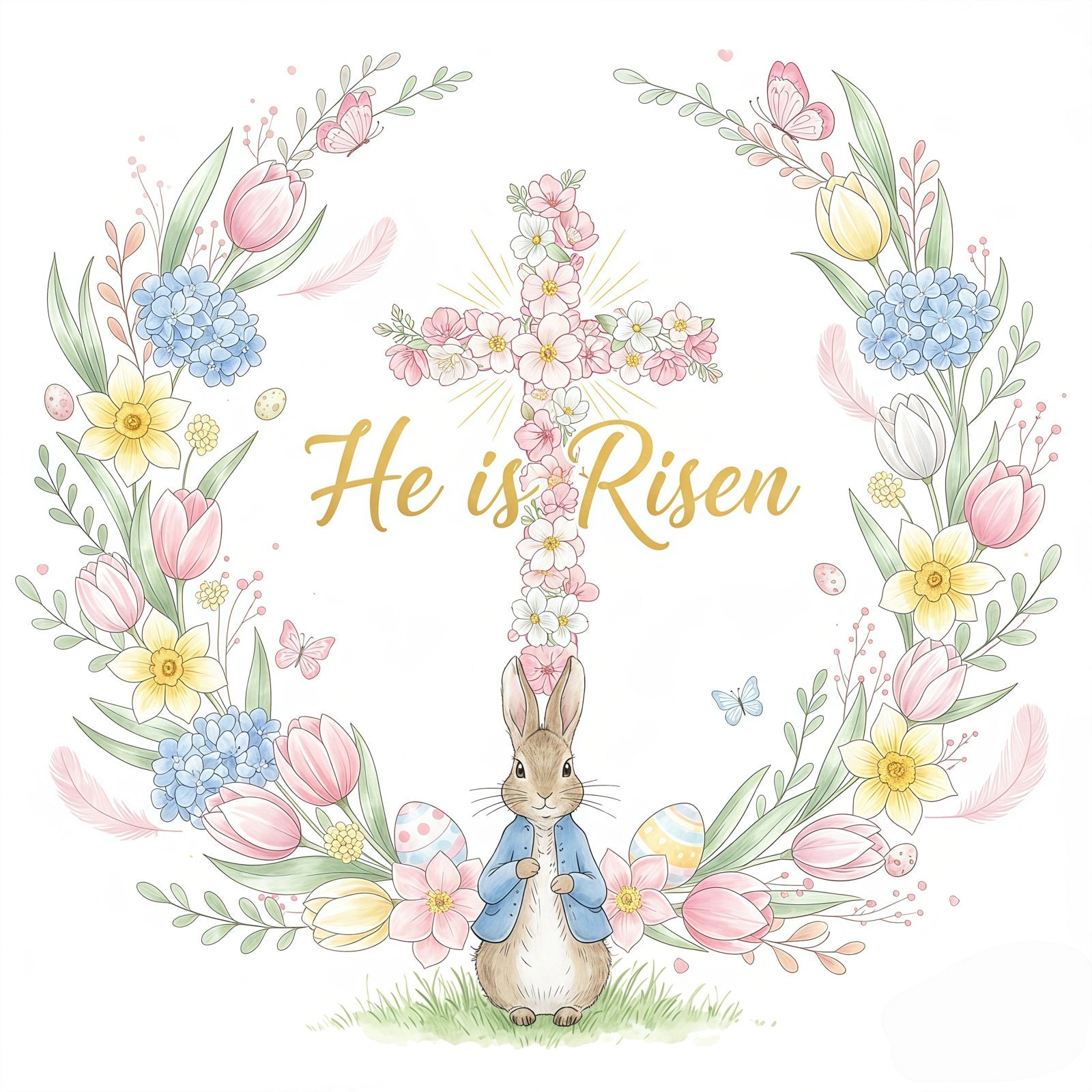 Osterhintergründe für die Kirche Blumenkreuz Hasenkranz Osterhintergründe CSH61-2