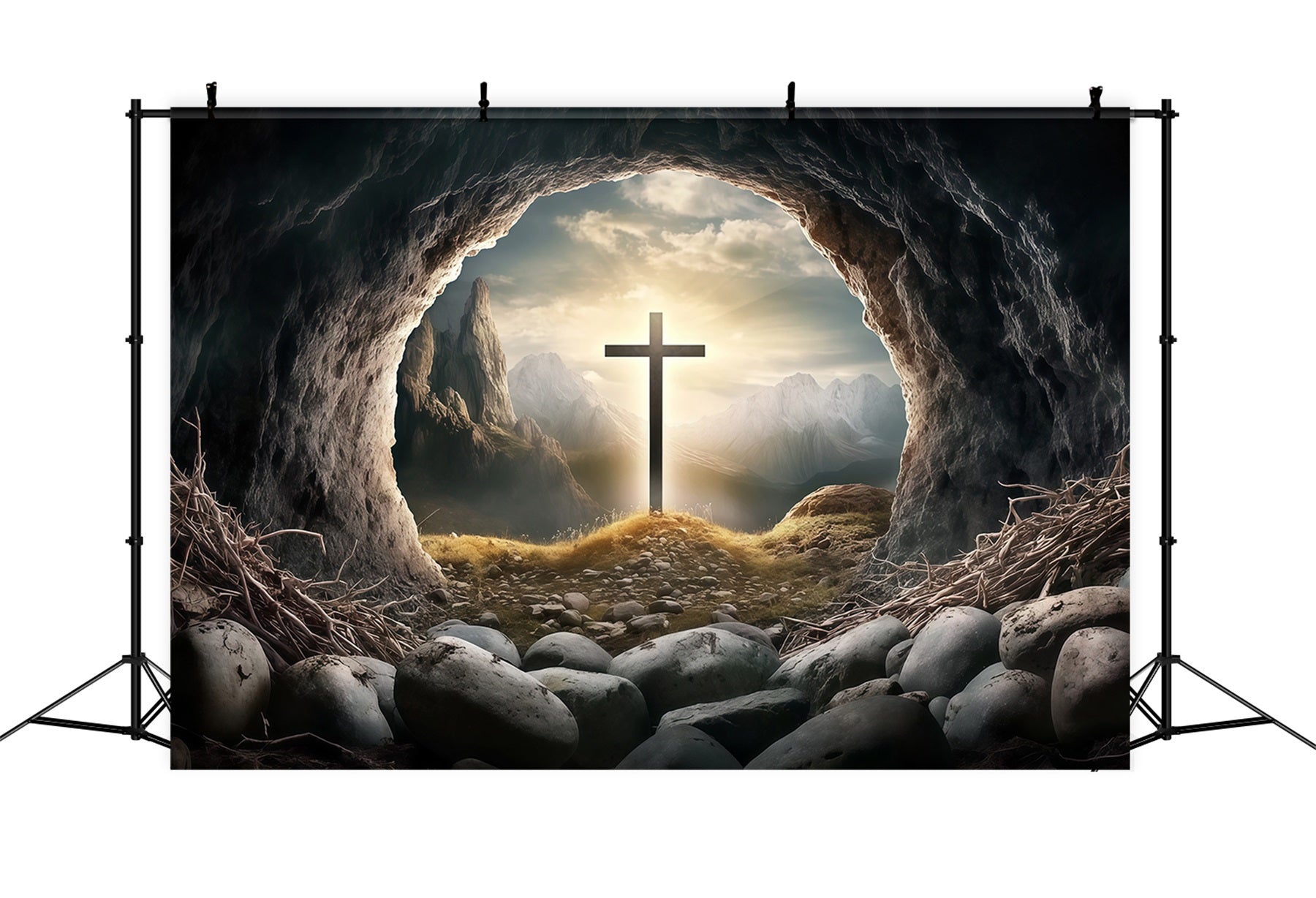 Christlicher Osterhintergrund Grab Horizont Kreuz Glanz Licht Osterhintergrund CSH61-20