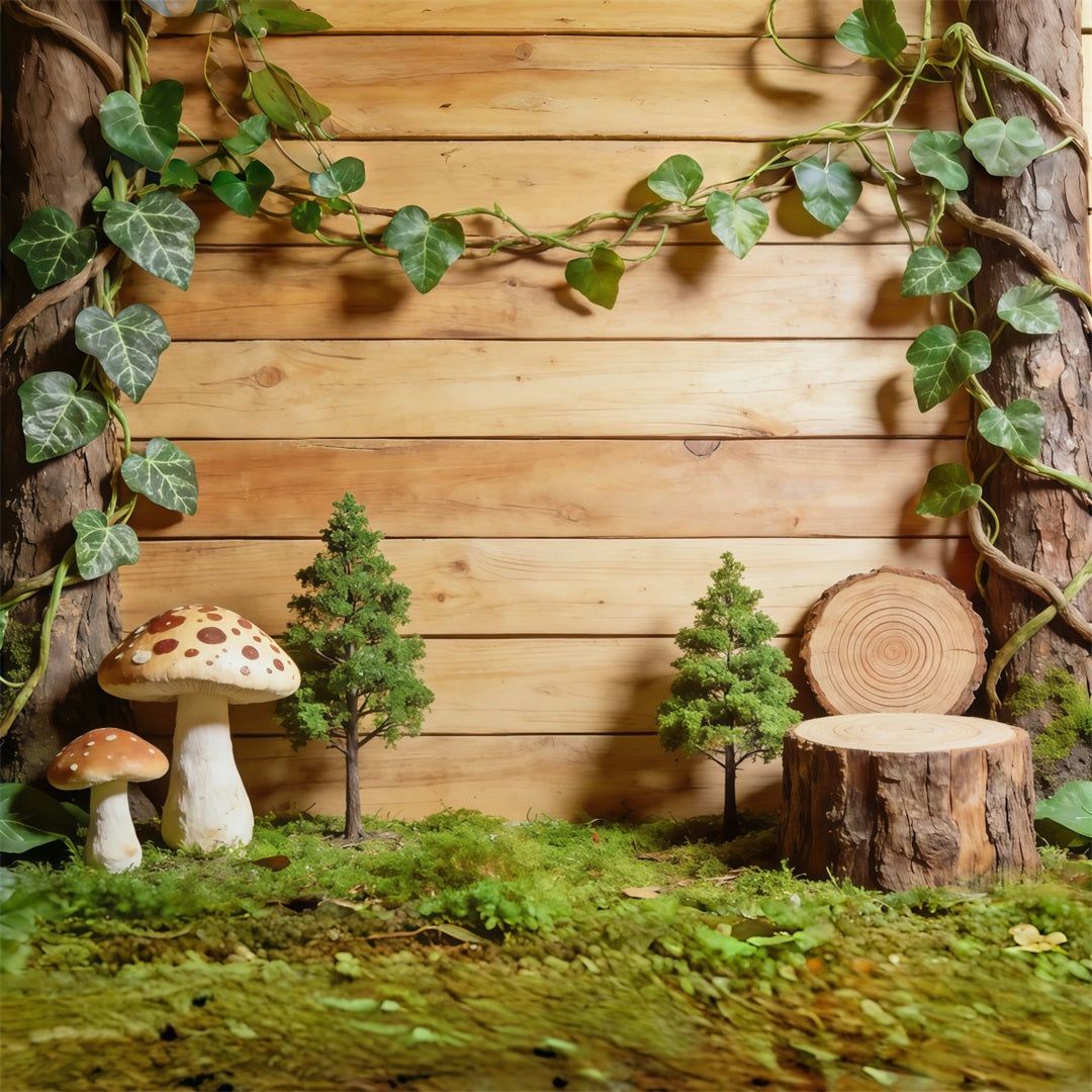 Waldhintergrund Rustikales Holz Efeu-Display Wald-Fotokabinenhintergrund CSH61-205