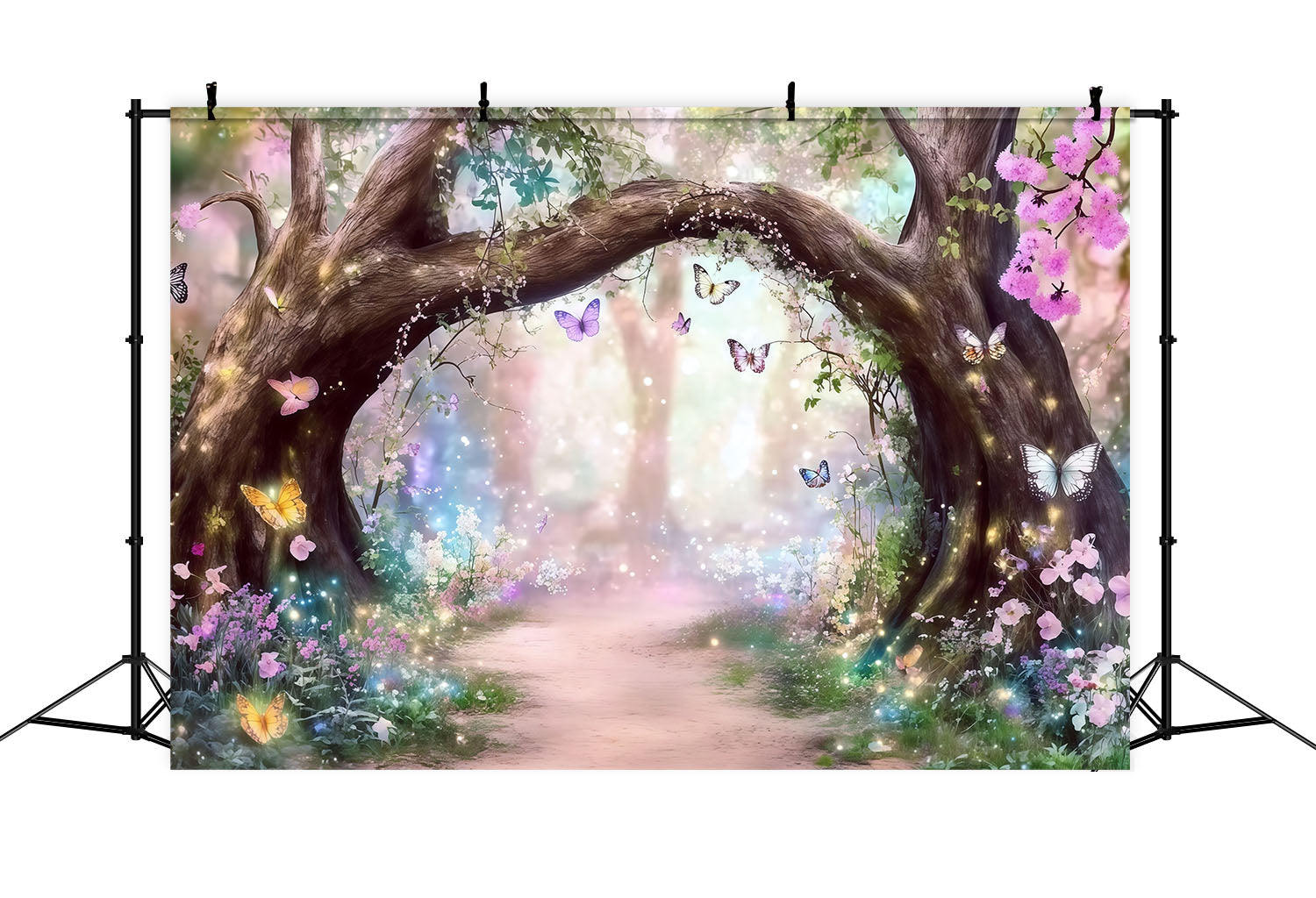 Fantasy-Wald-Hintergrund Verzauberter Schmetterlingsblütenbogen Wald-Fotohintergründe CSH61-212