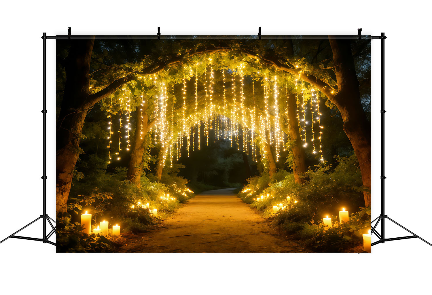 Nachtwald-Kulisse Goldener Lichtvorhang Waldweg Dämmerungswald-Kulisse CSH61-217