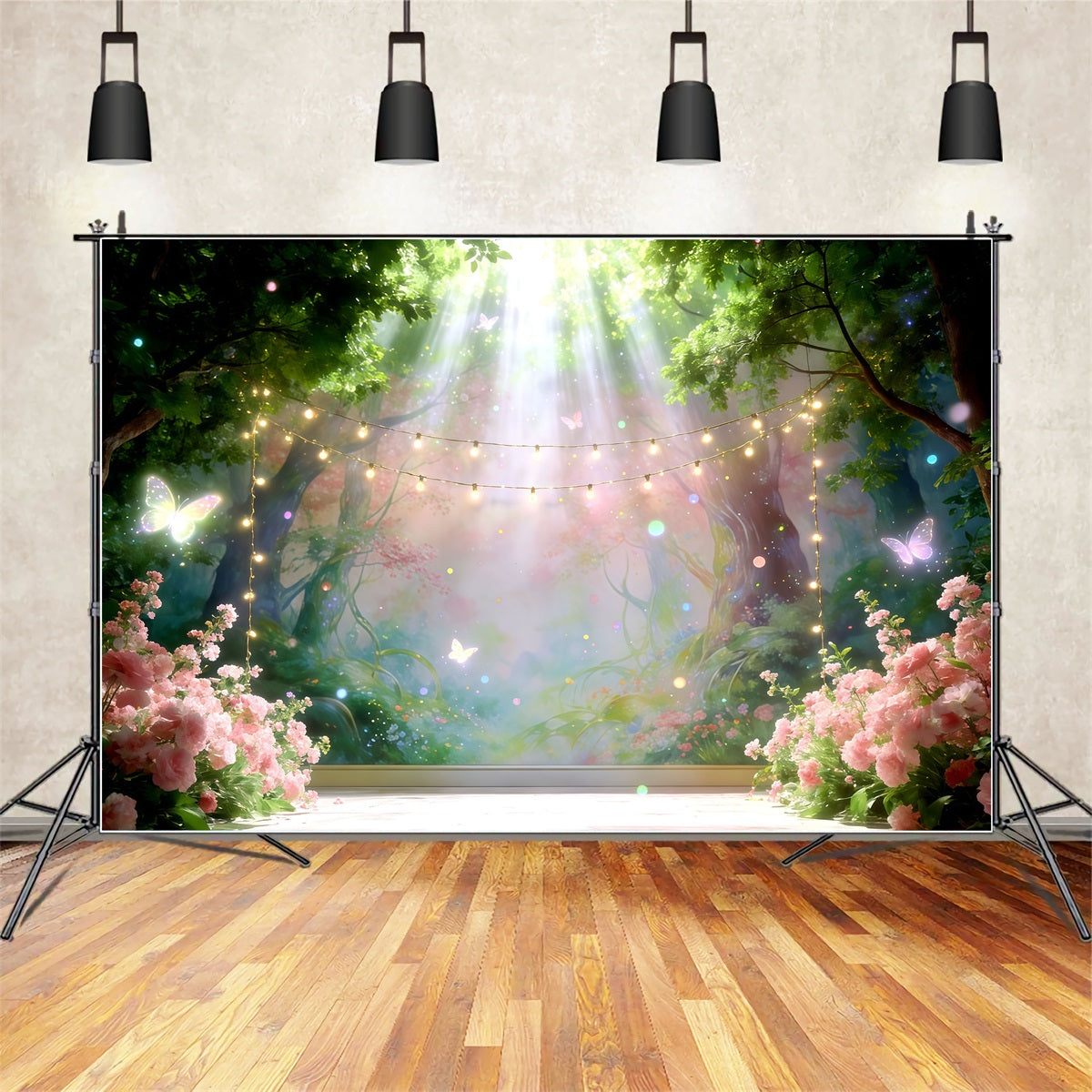 Hintergrund mit verzaubertem Waldmotiv Feenlicht Waldbühne Fotografie-Hintergrund Wald CSH61-222