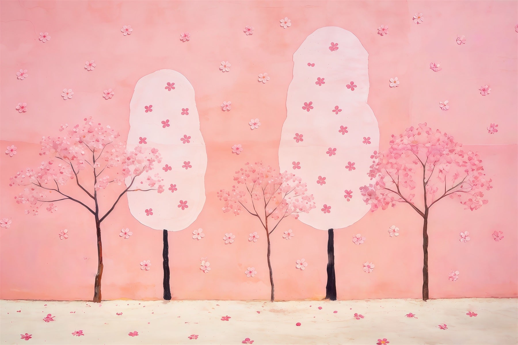 Hintergrund für Wald-Fotokabine Pastellfarbener Kirschbaum Traumhintergrund Waldmotiv CSH61-223