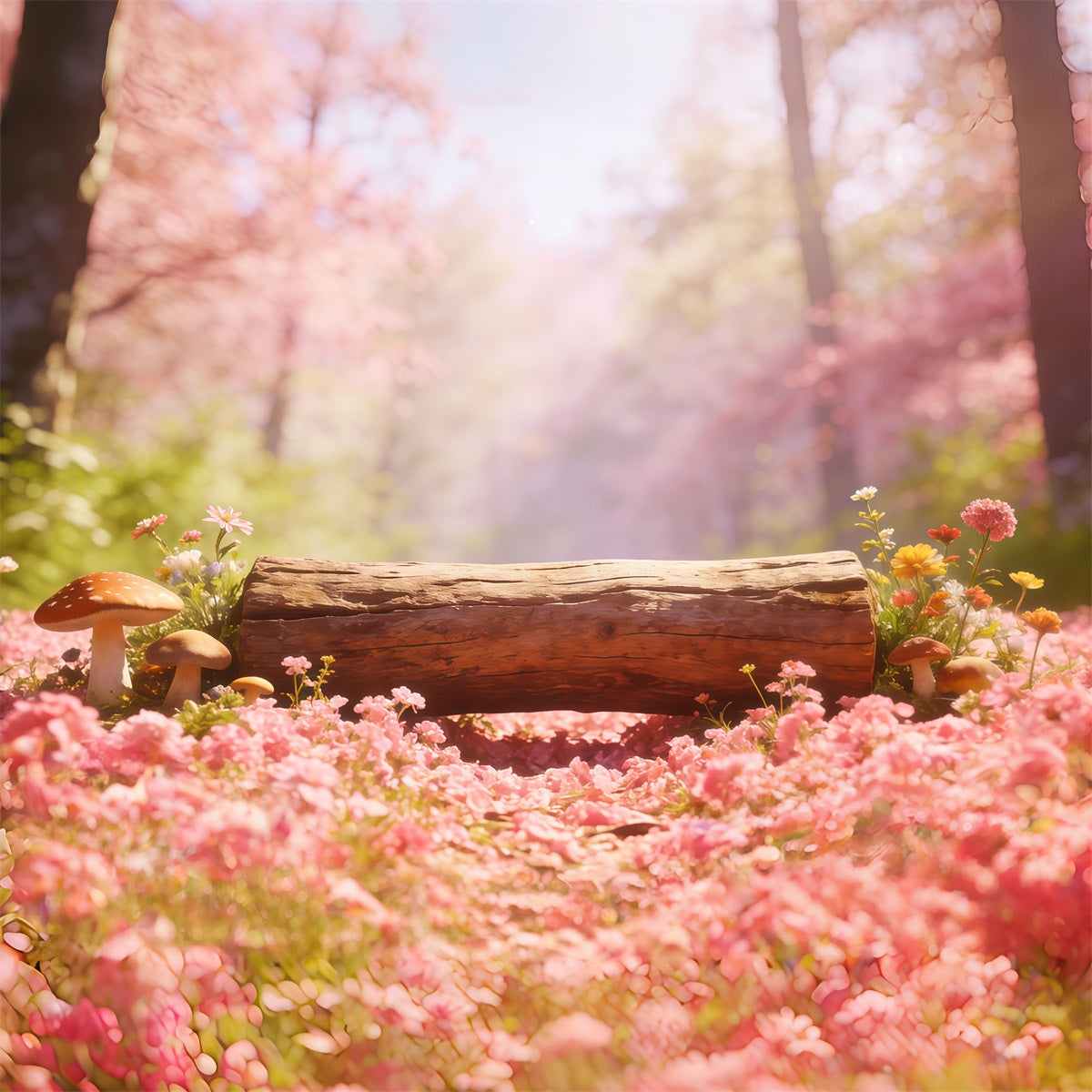 Hintergrund Wald Rosa Blütenblätter Baumstamm Wiese Wald Fotografie-Hintergrund CSH61-224