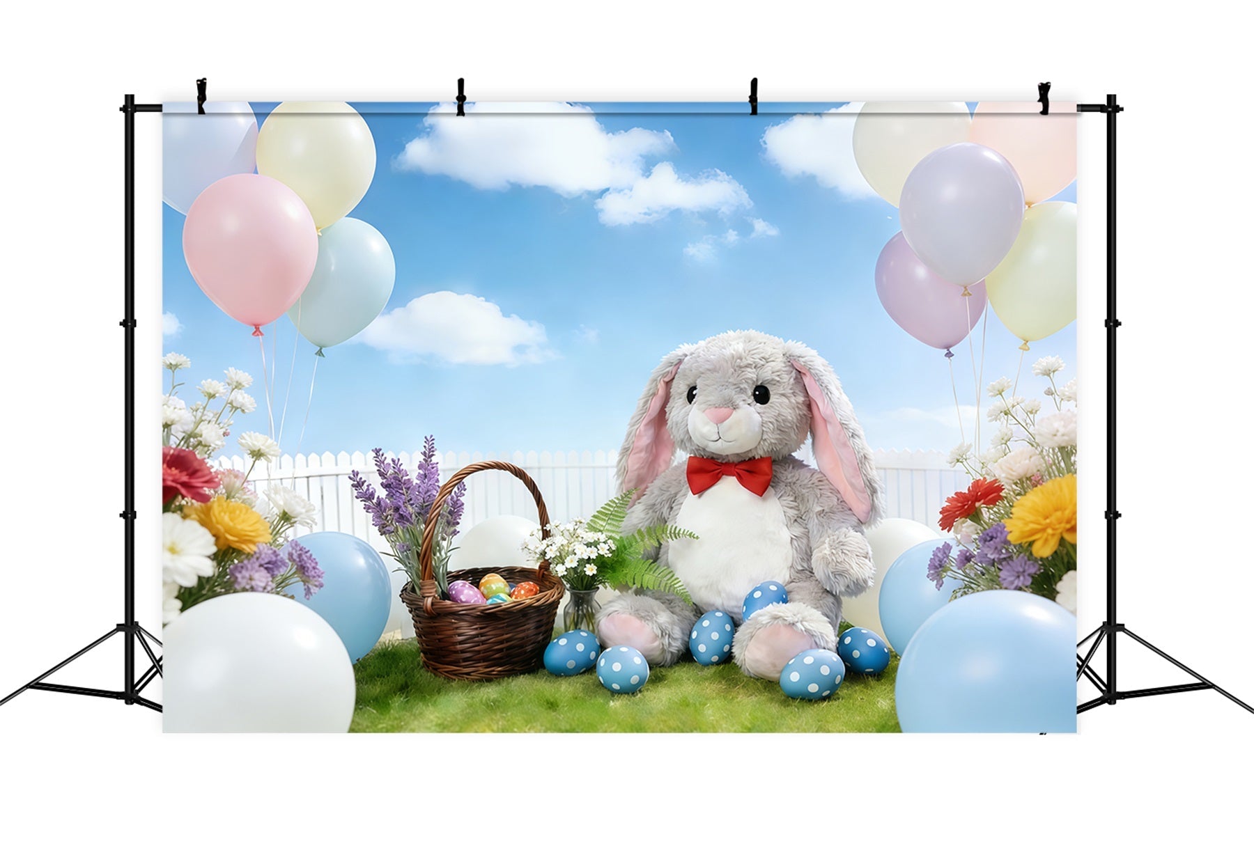 Osterhasen-Hintergrund Pastellballon Frühlingsblumen Garten Hintergrund Ostern CSH61-26