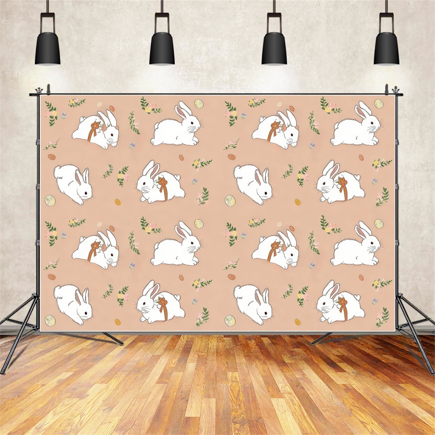 Osterhase-Fotohintergrund Sanfter Hase Blumenmuster Ideen für Oster-Hintergründe CSH61-33