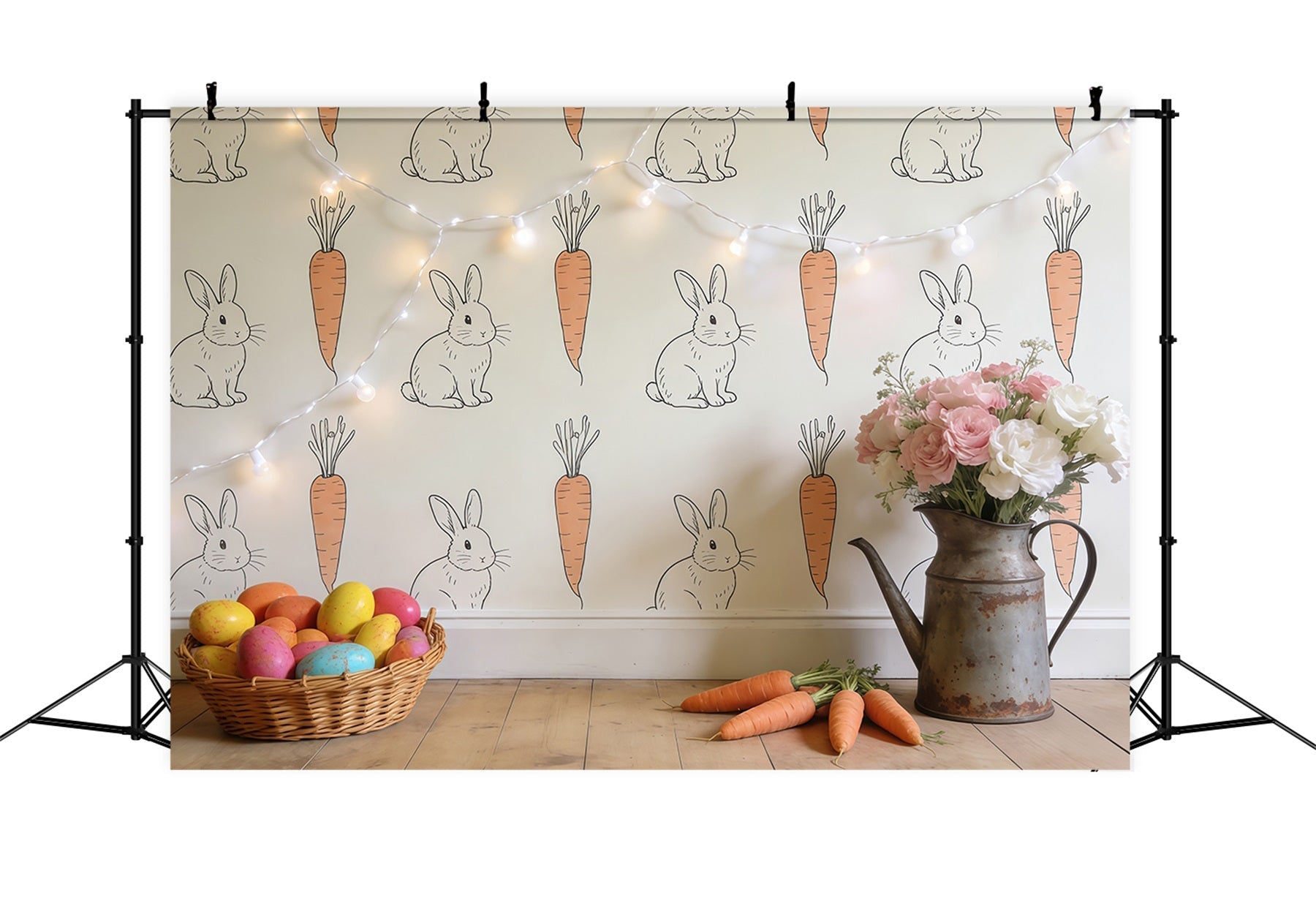 Osterhase-Fotohintergrund Rustikaler Hase Karotten-Tapete Ideen für Oster-Fotohintergründe CSH61-34