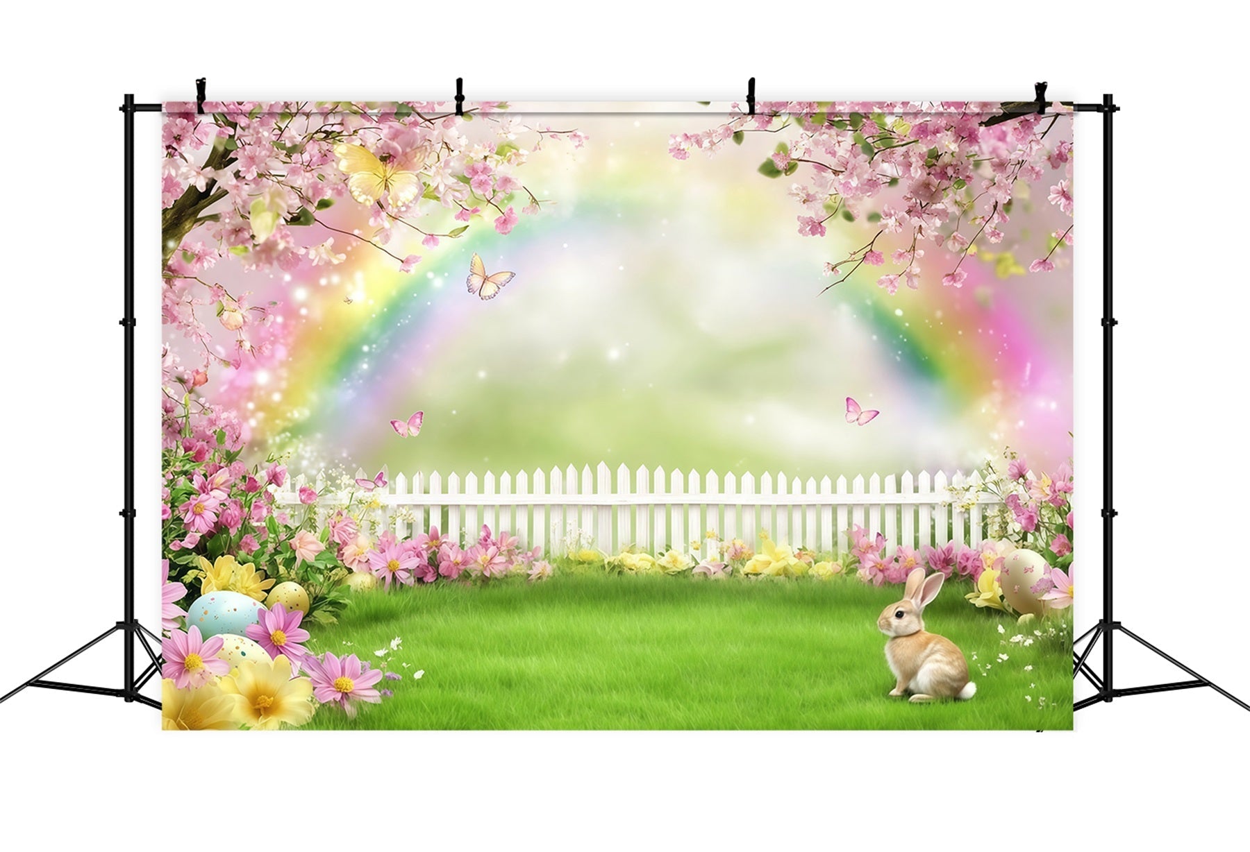 Osterhase-Fotohintergrund Regenbogenblüten Wiesenblumen Oster-Fotohintergrund CSH61-36