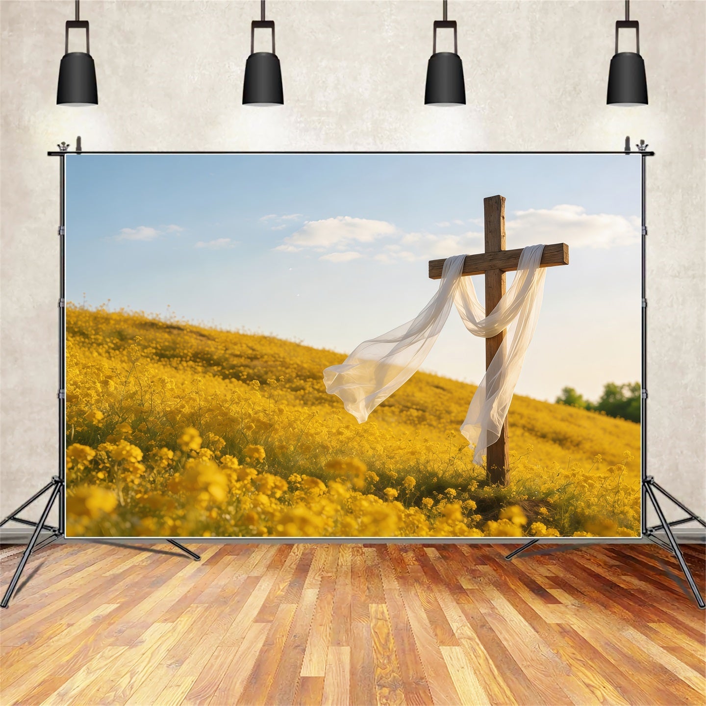 Kreuz-Hintergründe Goldene Wiese Kreuz Sonnenaufgang Oster-Bildhintergründe CSH61-38