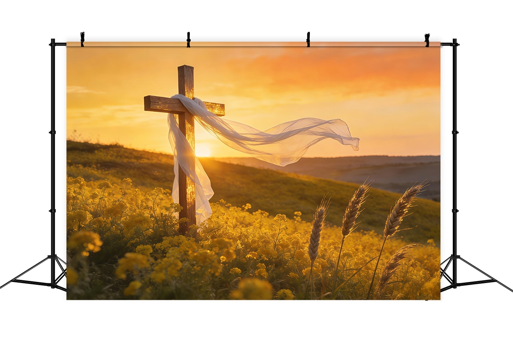 Kreuz-Hintergründe Sonnenuntergang Feld Kreuz Licht Oster-Bildhintergründe CSH61-39