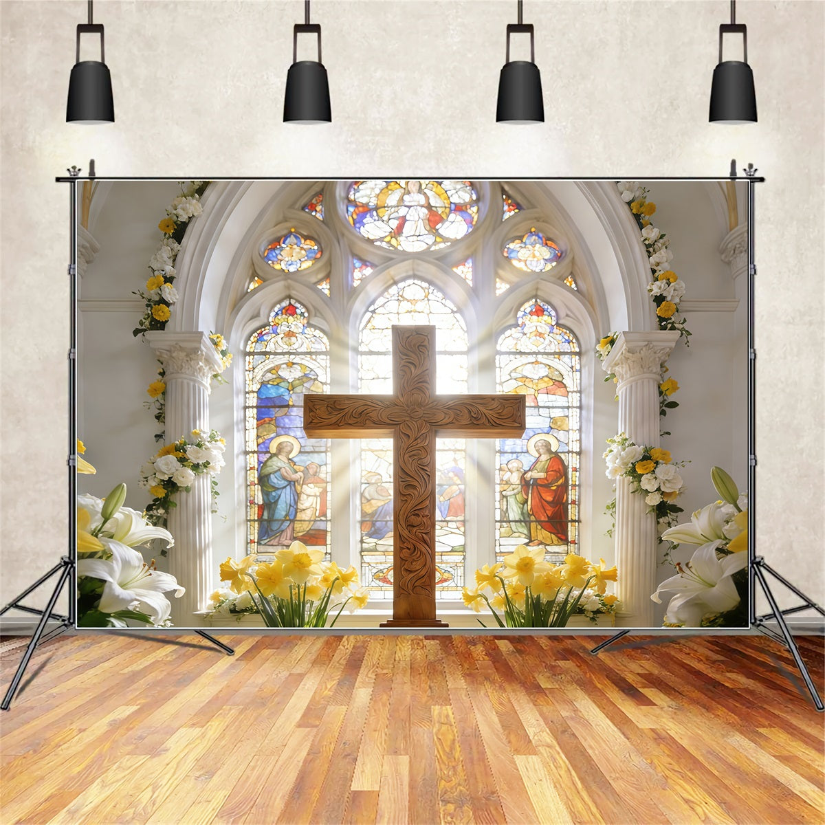 Kreuz-Hintergründe Heilige Kathedrale Kreuz Buntglas Oster-Hintergrund CSH61-40