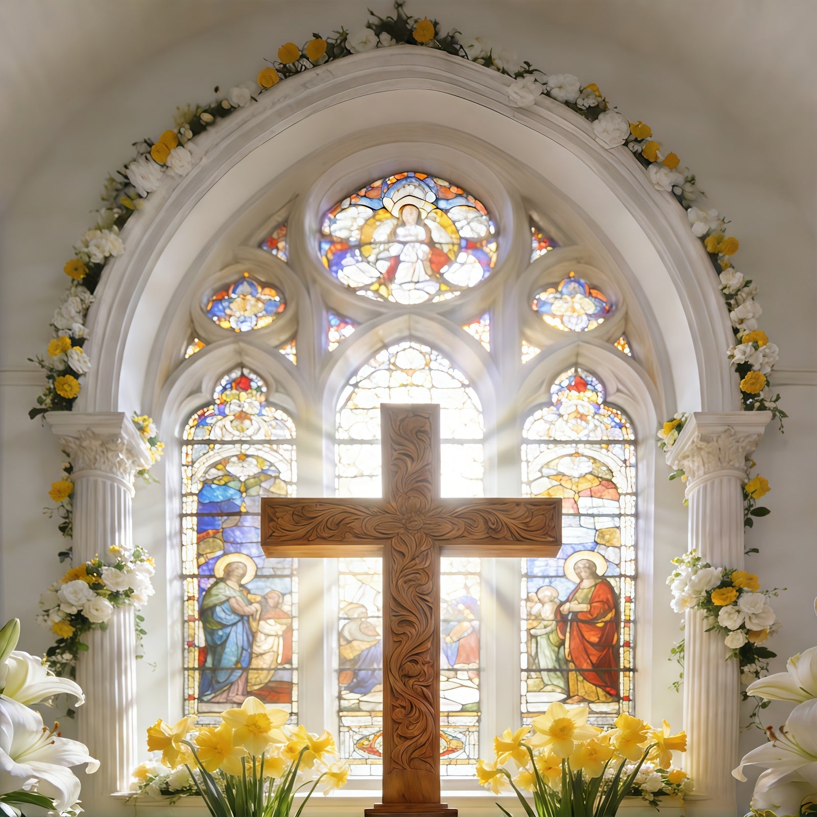 Kreuz-Hintergründe Heilige Kathedrale Kreuz Buntglas Oster-Hintergrund CSH61-40