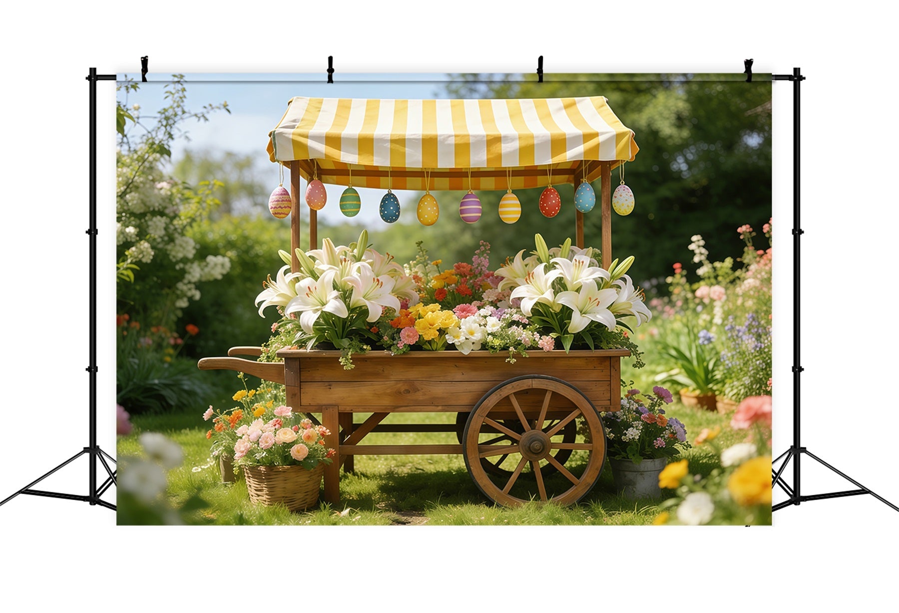 Lilienhintergrund Gestreifter Markt Blumenwagen Osterhintergrund Fotografie CSH61-43