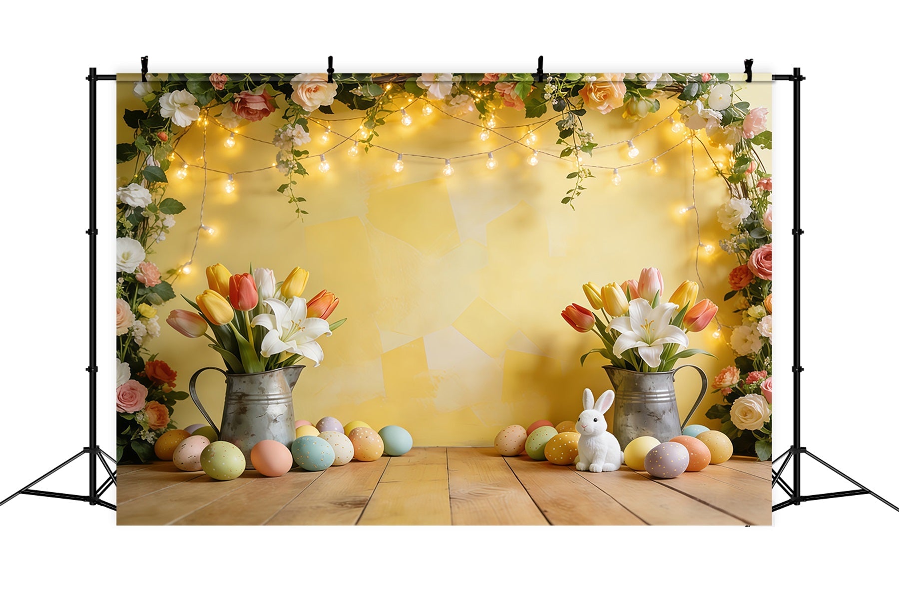 Ostereier-Hintergründe Goldener Blumenlichtbogen Osterfoto-Hintergrund CSH61-44