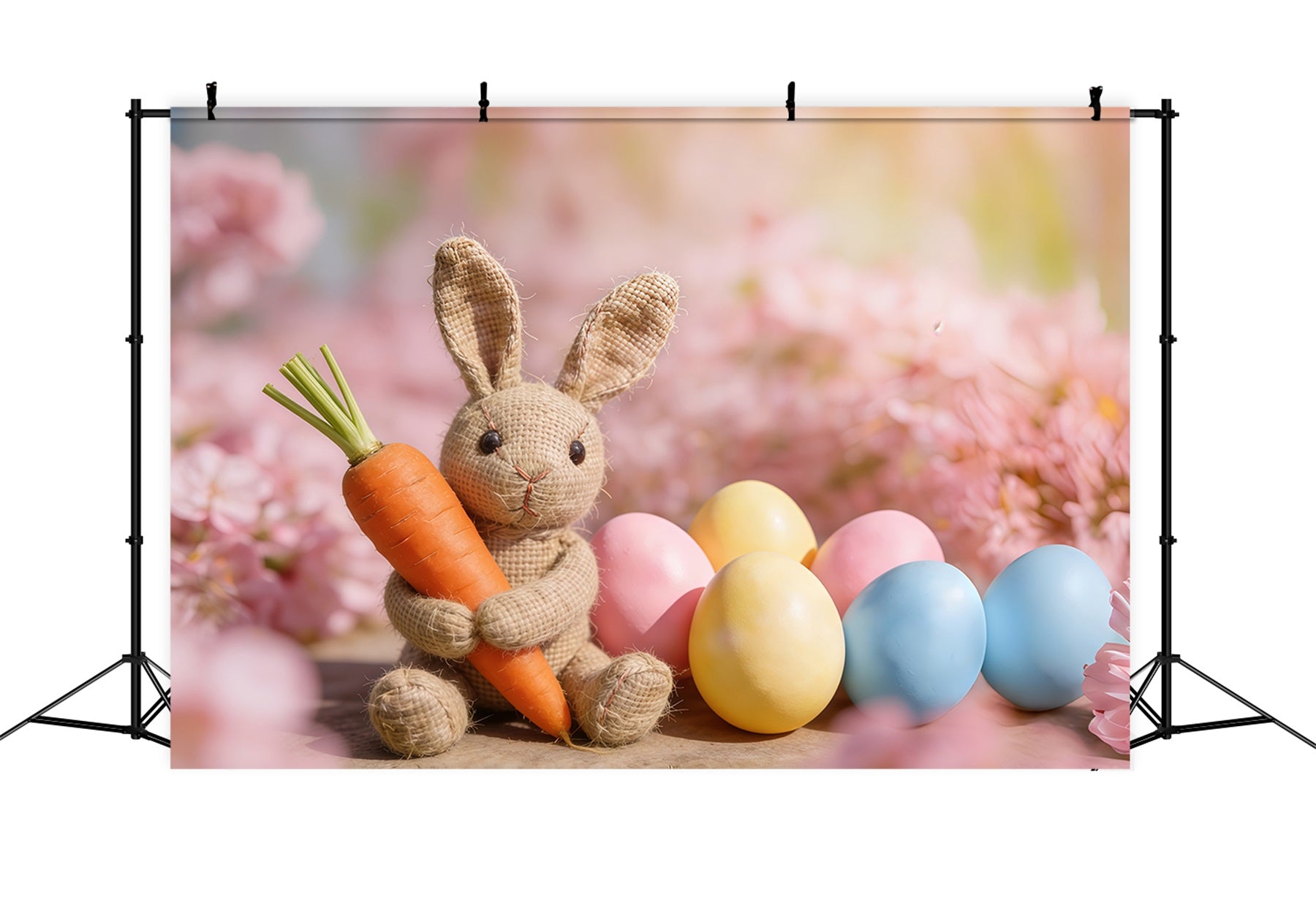 Oster-Hintergründe Jute-Hase Karotten Blumen Oster-Hintergrund Fotografie CSH61-45