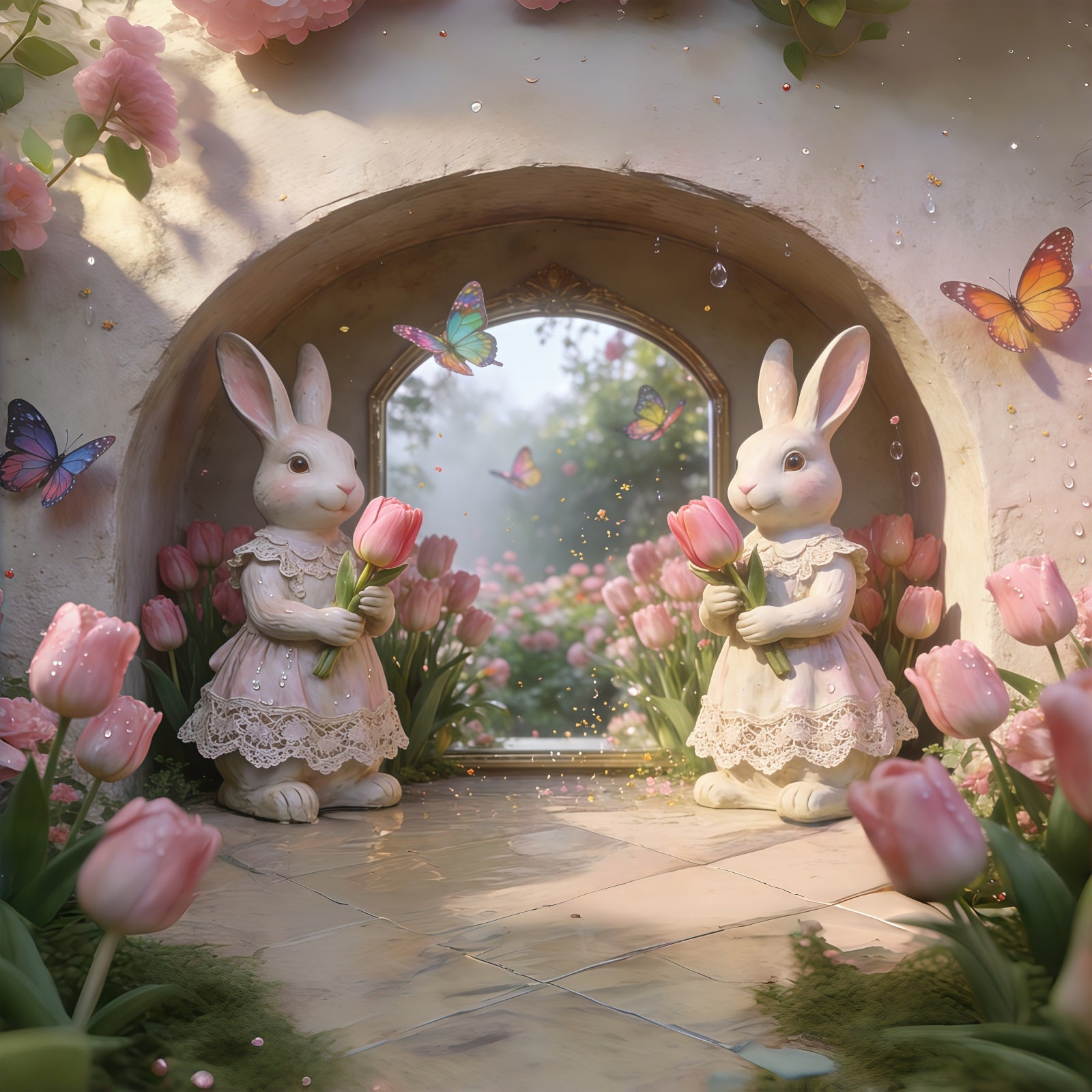 Ideen für Osterhasen-Hintergründe Romantischer Blumenbogen Garten Oster-Hintergrund Fotografie CSH61-48