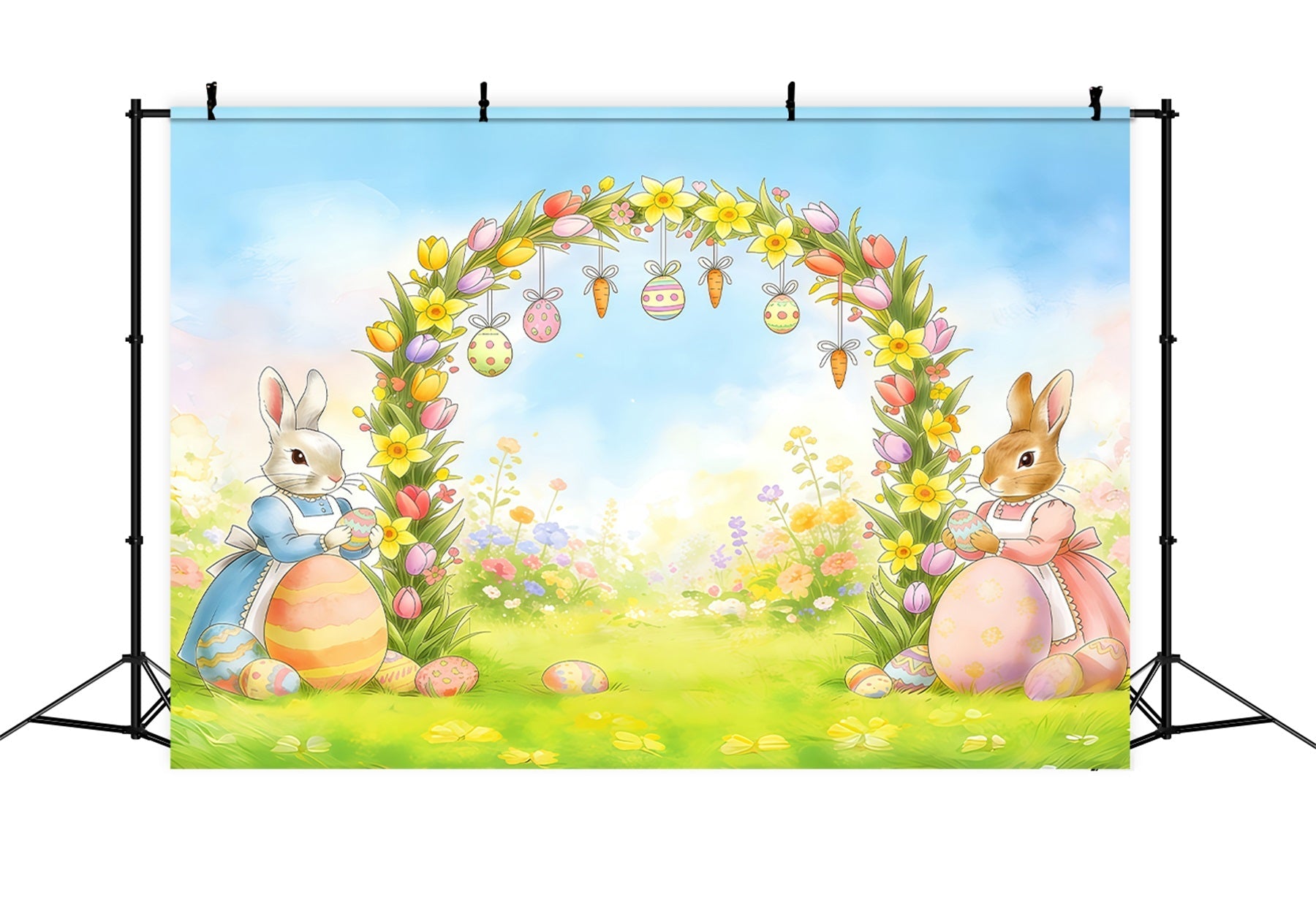 Osterbogen-Hintergrund Frühlingswiese Eier-Ballons Oster-Fotohintergründe CSH61-56