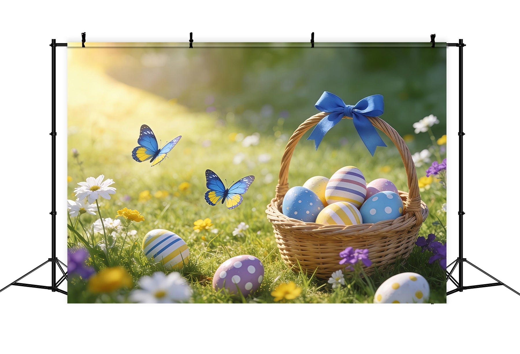 Osterkorb-Hintergrund Schmetterling Ei Wiese Sonnenlicht Oster-Hintergründe für die Fotografie CSH61-59