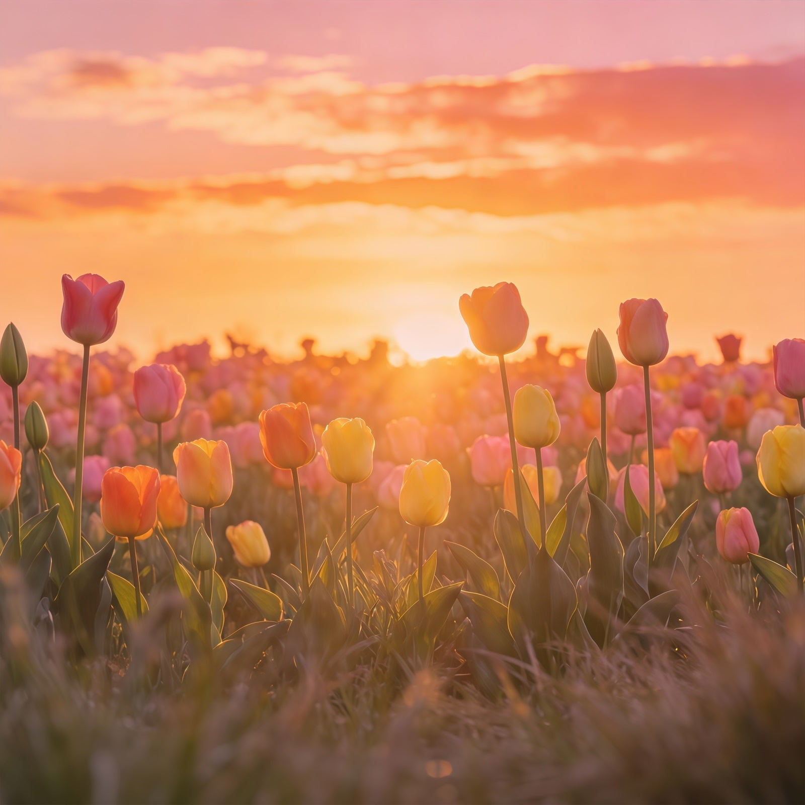 Oster-Tulpen-Hintergrund Sonnenuntergang Feld Blumenwiese Osterfotografie-Hintergründe zu verkaufen CSH61-64