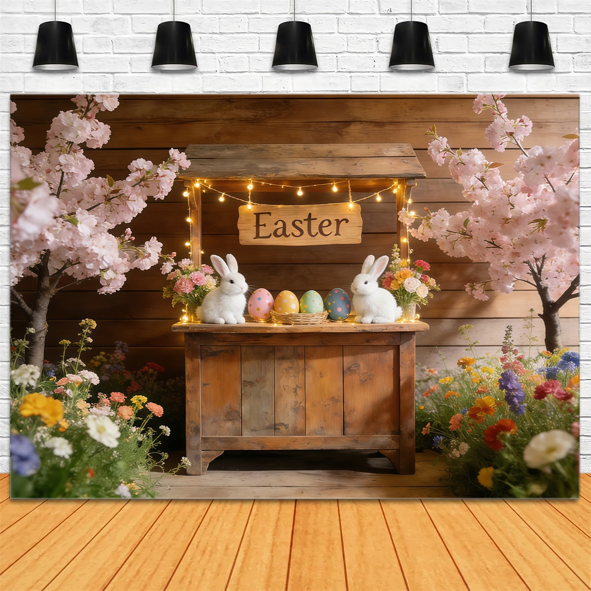Oster-Kirschblüten-Hintergrund Blütenhase Marktstand Hintergründe für Osterbilder CSH61-69