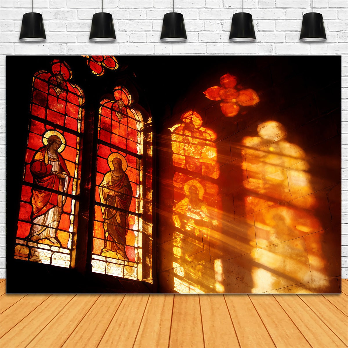 Oster-Buntglas-Hintergrund Sonnenuntergang durch Fenster Oster-Hintergründe für Fotos CSH61-78