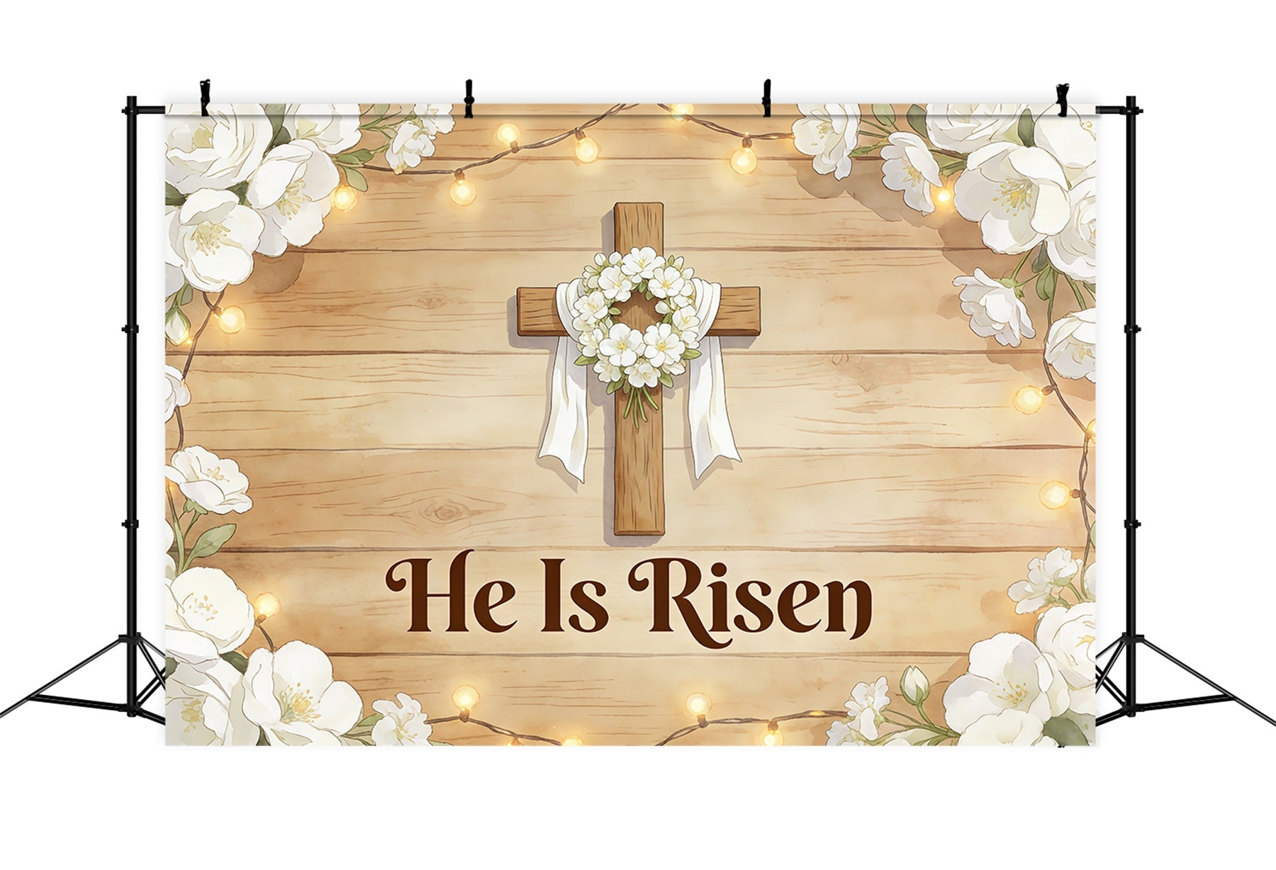 Ostern „Er ist auferstanden“ Hintergrund Kreuz Kranz weiße Blumen Fotografie Ostern Hintergrund CSH61-80