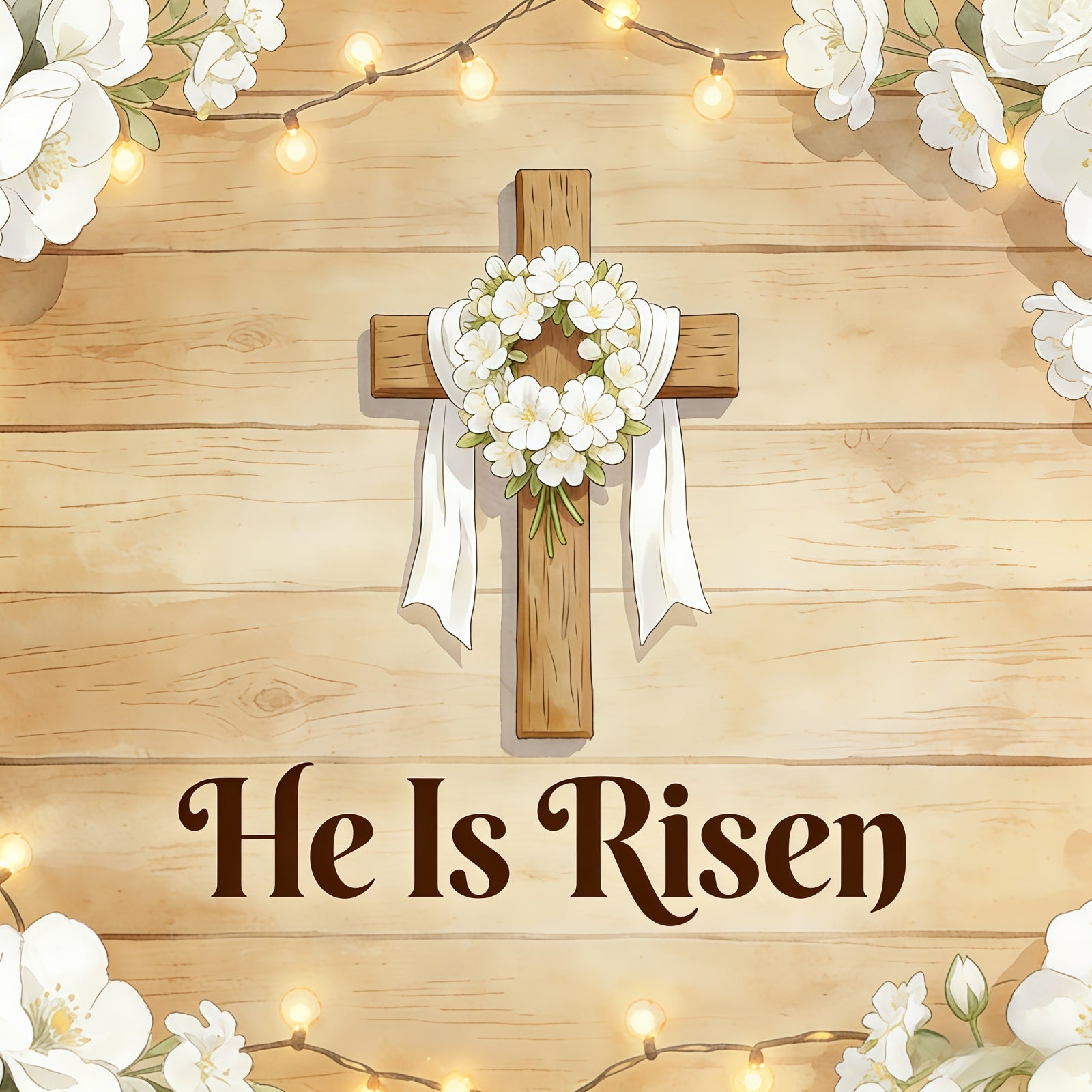 Ostern „Er ist auferstanden“ Hintergrund Kreuz Kranz weiße Blumen Fotografie Ostern Hintergrund CSH61-80