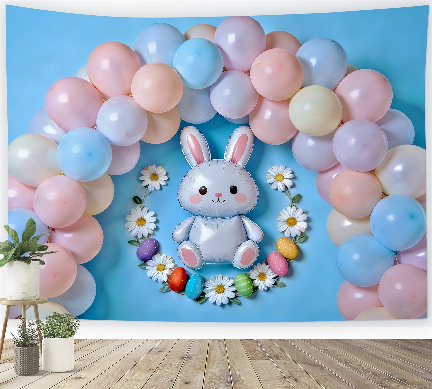 Ostern Pastellballons Hintergrund Ballonbogen Hasen Eier Ostern Hintergründe Fotografie CSH61-82