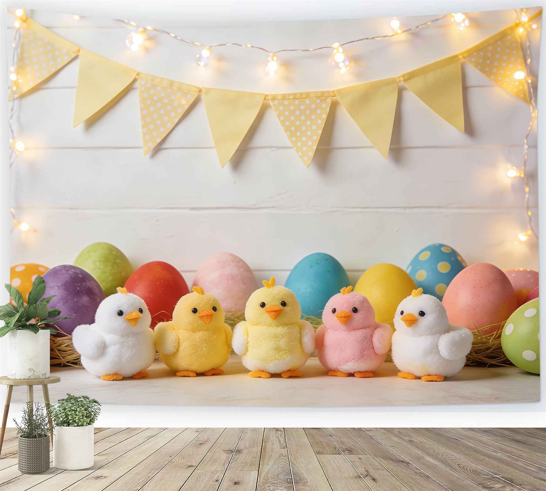 Oster-Marshmallow-Küken-Hintergrund Bunte Eier Wimpel Fotografie-Hintergrund Ostern CSH61-85