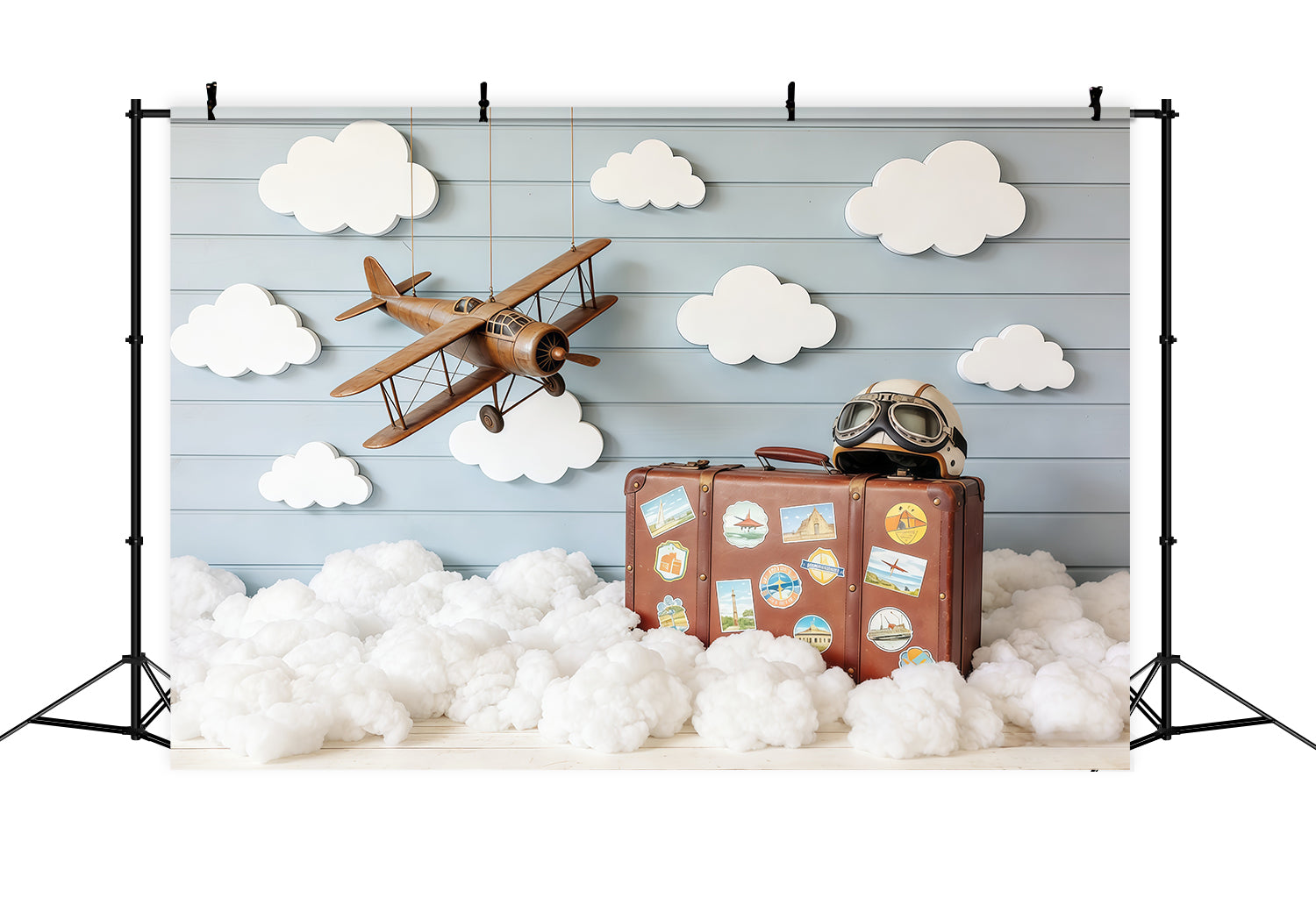 Hintergrund für Wolkenaufnahmen Vintage Flugzeug Koffer Holz Kinderhintergründe CSH62-116