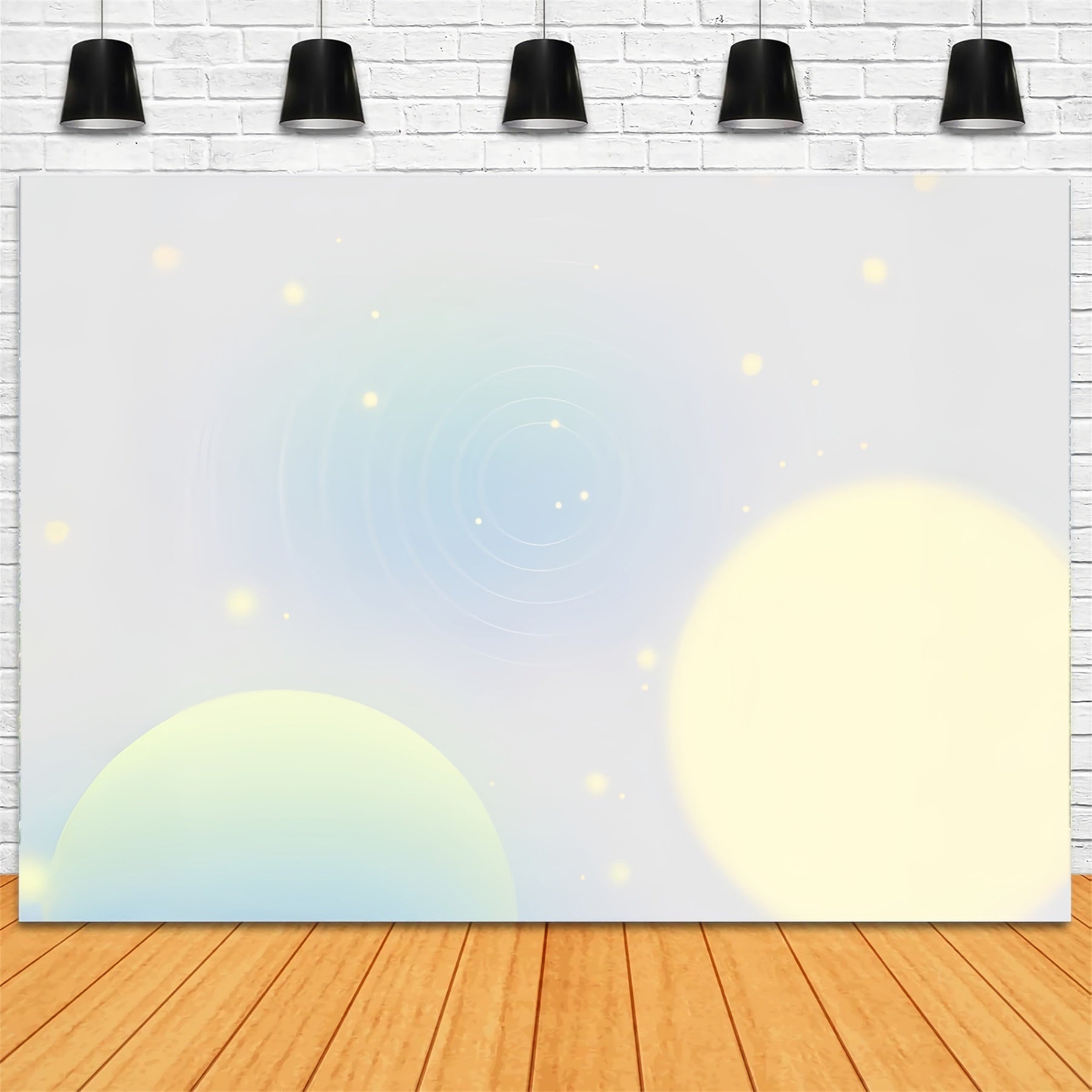 Hintergrund mit Farbverlauf für Porträtaufnahmen in Gelb mit kosmischen Kugeln und Glitzereffekten CSH62-35