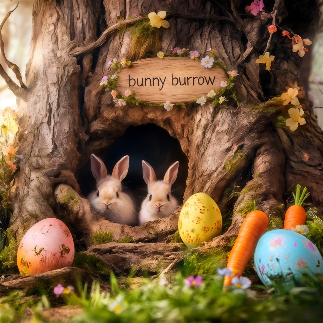 Hasenbau Hintergrund Baumloch Karotten Eier Ostern Fotokabine Hintergrund Ideen CSH62-69