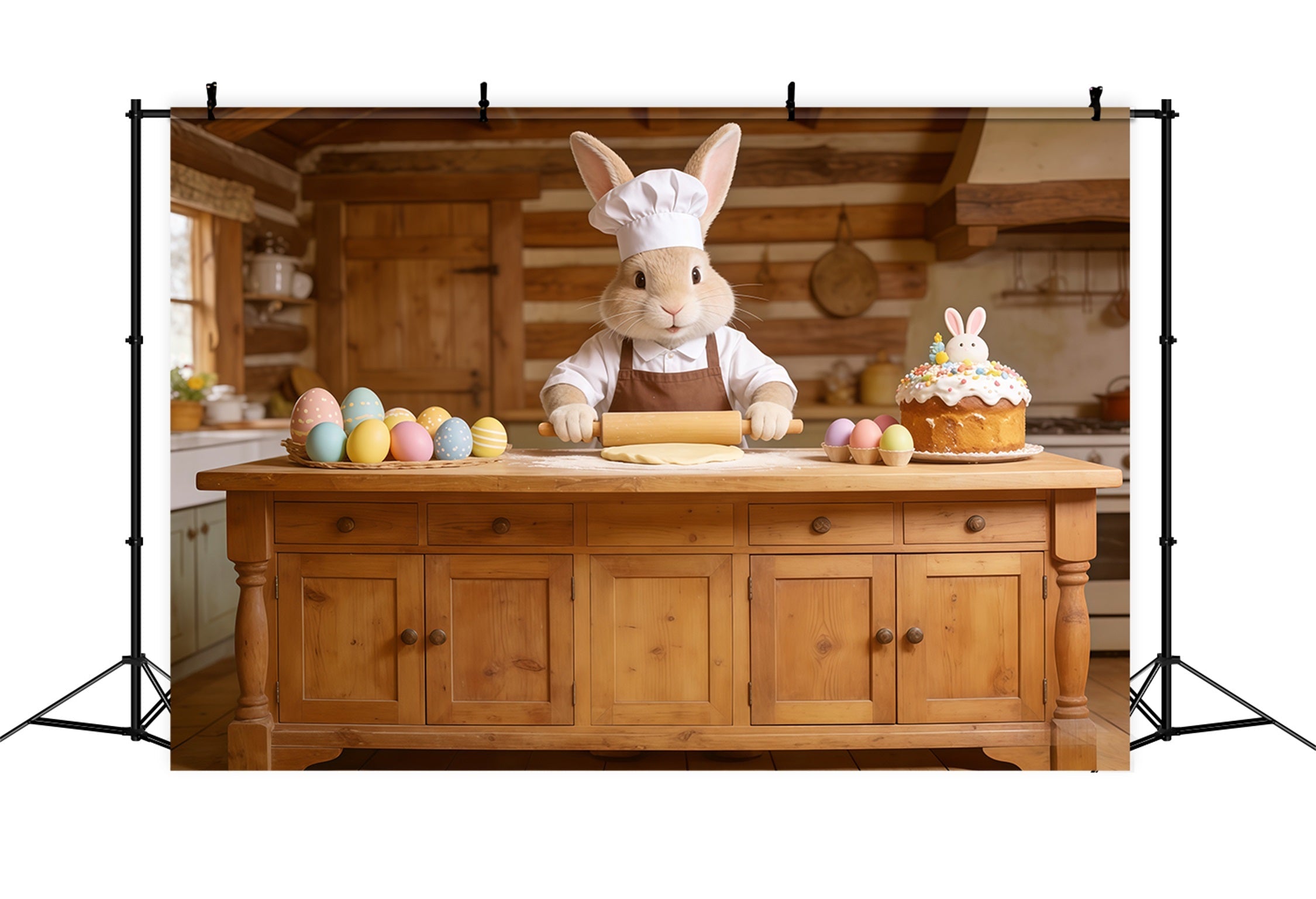 Hintergrund mit Osterhasen, Bäcker, Kaninchen, Kuchen, Küche, einfacher Osterhintergrund CSH62-72