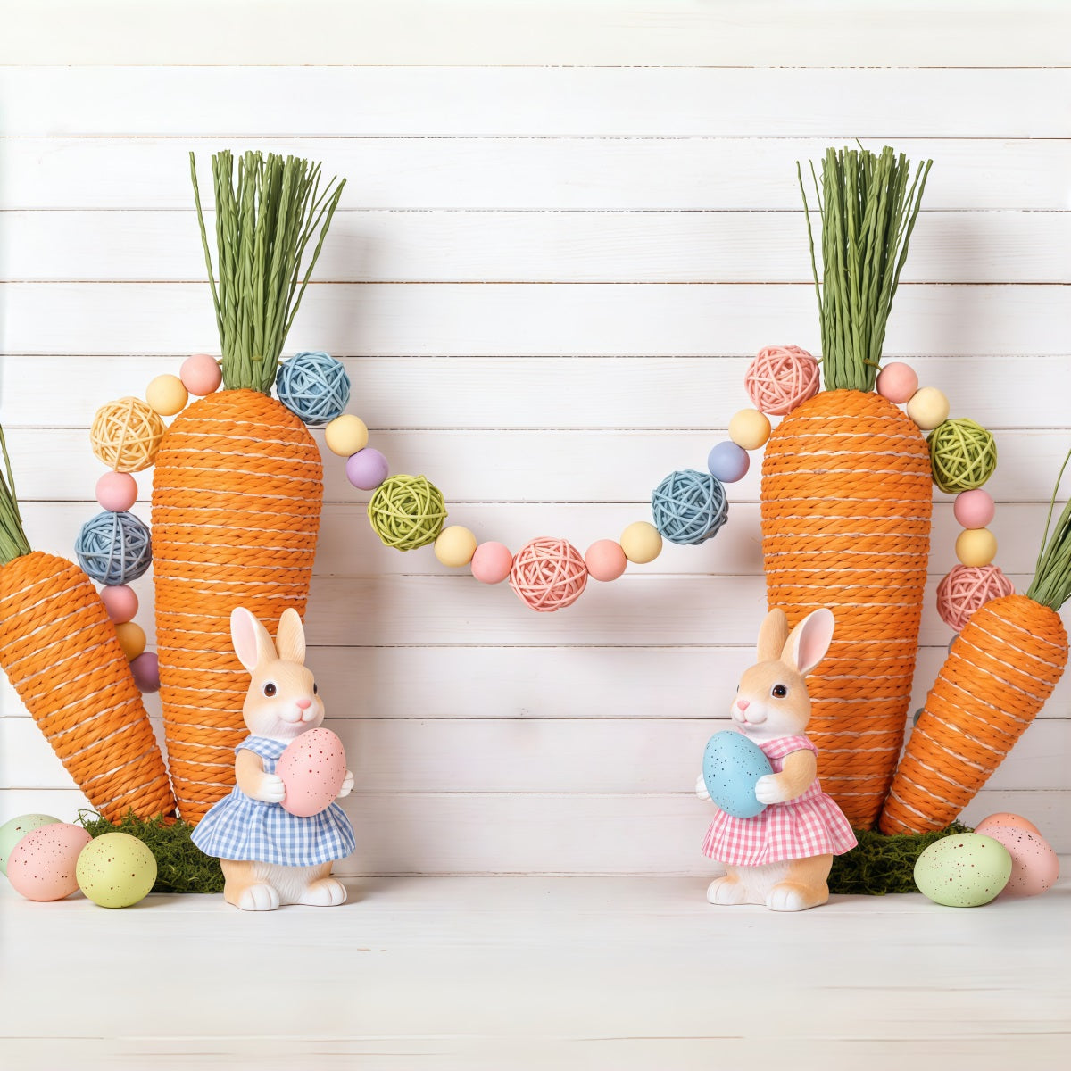 Oster-Karotten-Hintergrund Hasen-Eier Holz-Wand Oster-Hintergrund 8x8 CSH62-76