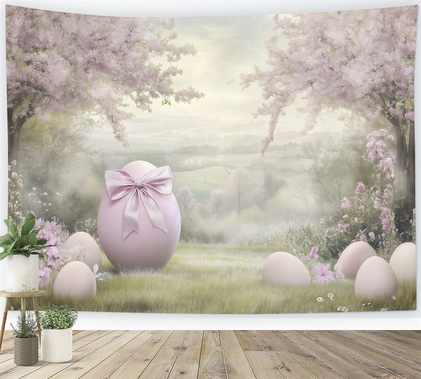 Oster-Kirschblüten-Hintergrund Ölgemälde Eierblumen Outdoor-Oster-Fotohintergründe CSH62-79