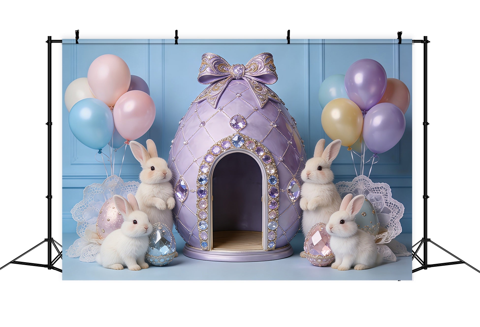 Oster-Pastellballons Hintergrund Juwelen-Ei Haus Hase Mein erstes Oster-Hintergrundbild CSH62-85