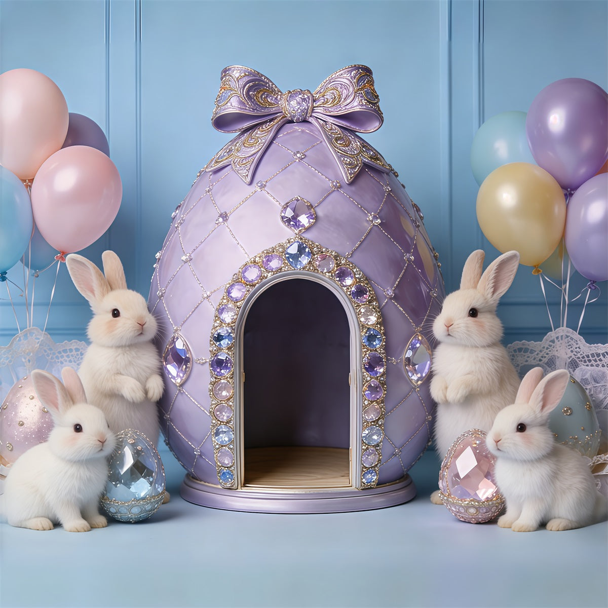 Oster-Pastellballons Hintergrund Juwelen-Ei Haus Hase Mein erstes Oster-Hintergrundbild CSH62-85
