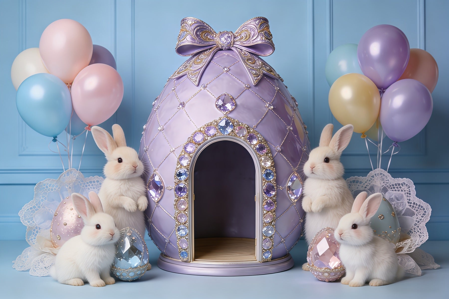 Oster-Pastellballons Hintergrund Juwelen-Ei Haus Hase Mein erstes Oster-Hintergrundbild CSH62-85