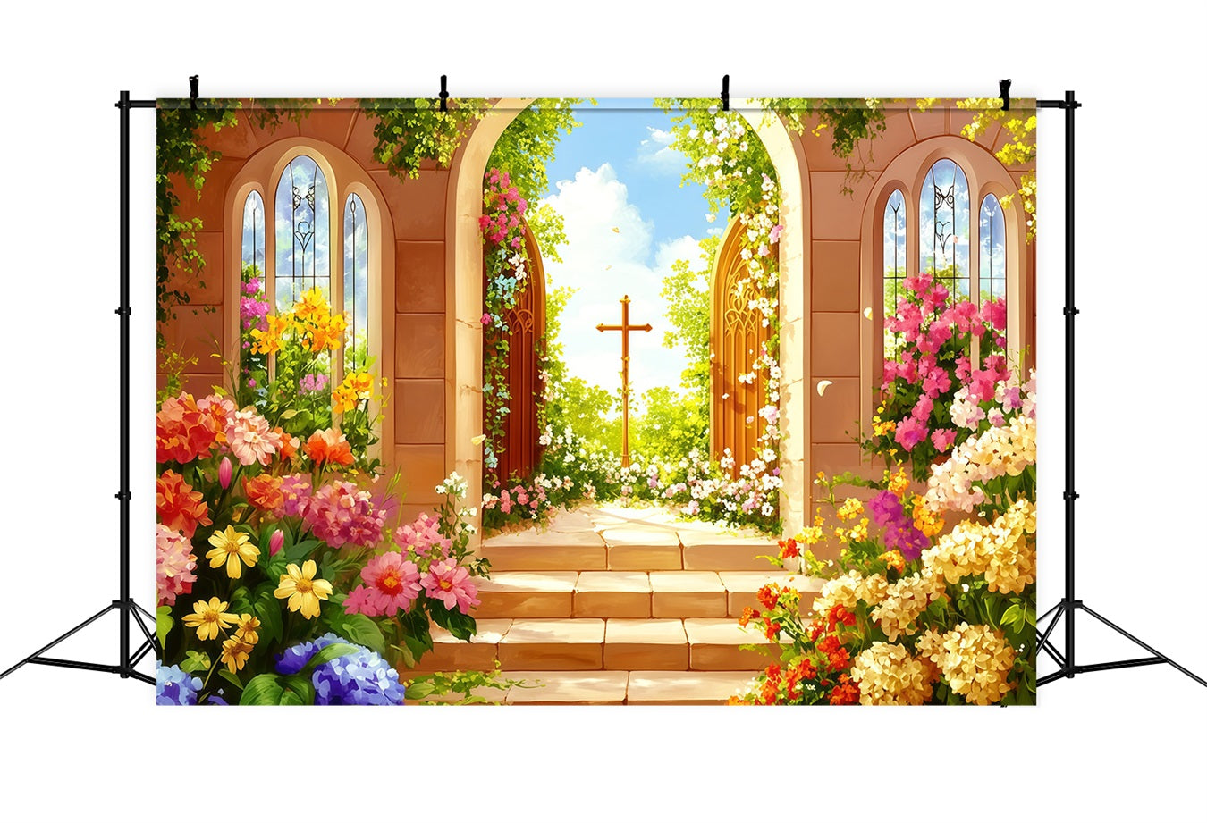 Oster-religiöser Hintergrund Gartentüren Kreuzblüten Oster-Themenhintergrund CSH62-99