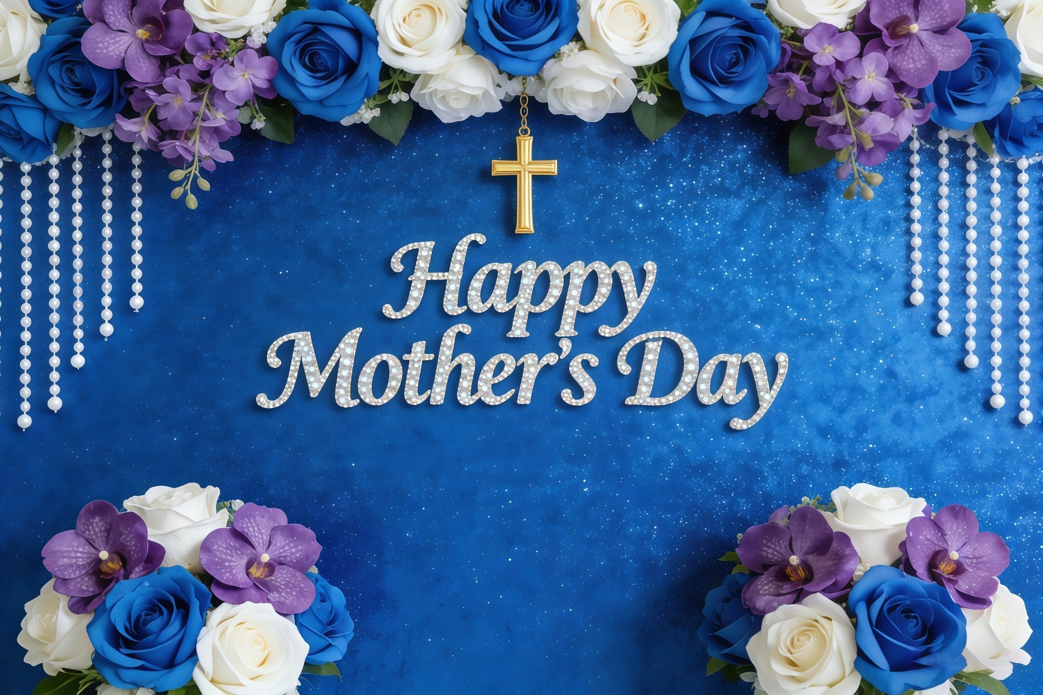 Kirchenhintergrund zum Muttertag: Blaue Rose, Orchidee, Perle, Kreuz – Design CSH63-100
