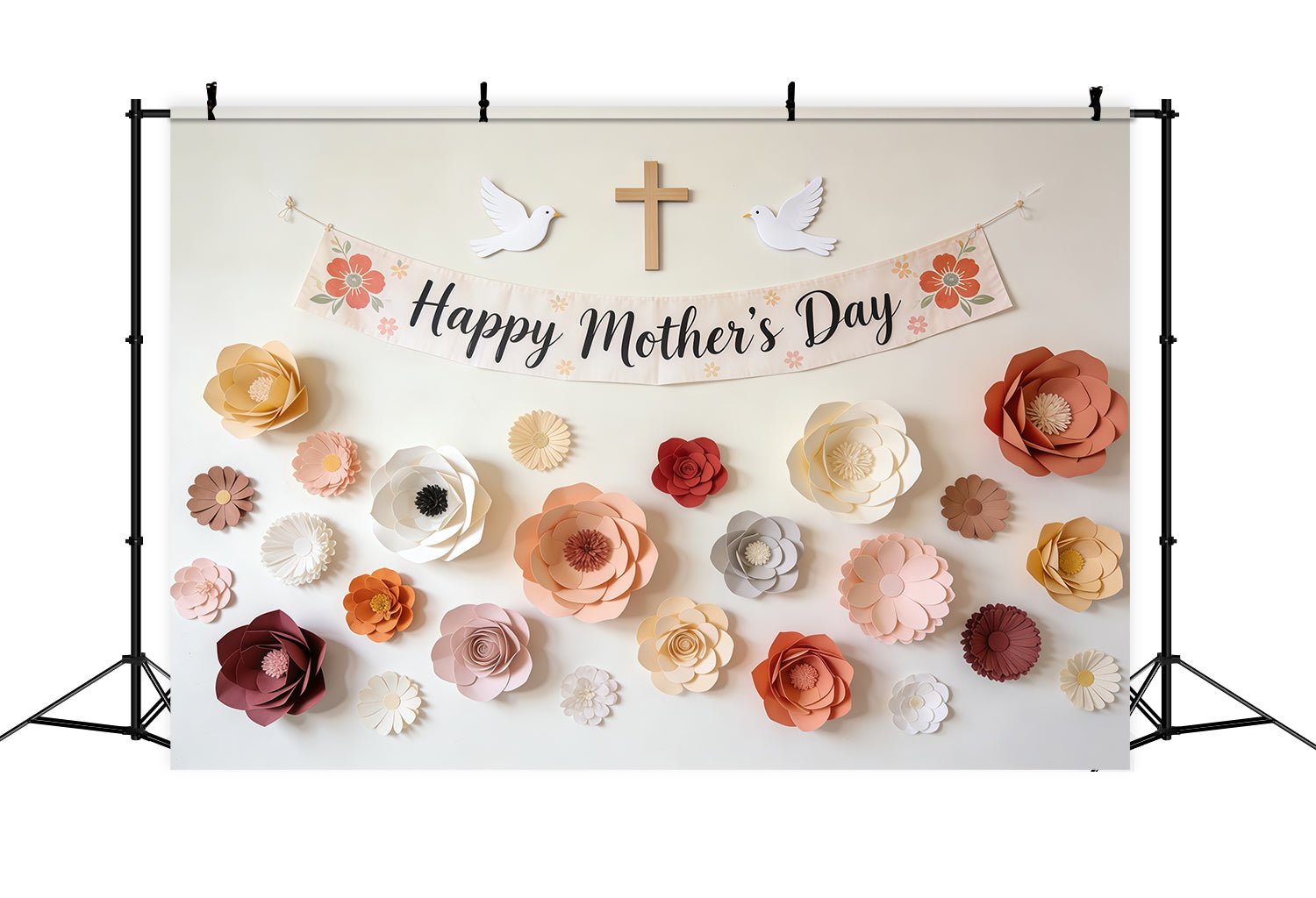 Kirchenhintergrund zum Muttertag, Papierblumenbanner, Taubenkreuz, Fotohintergrund zum Muttertag CSH63-103