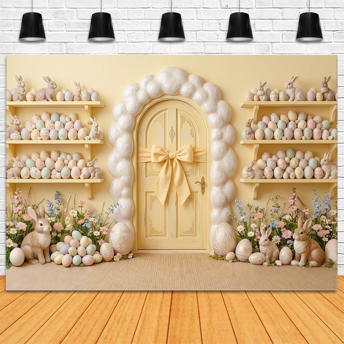 Eier-Hintergrund Gelbe Tür Wand Hase Eierregale Oster-Hintergrund für Fotos CSH63-11
