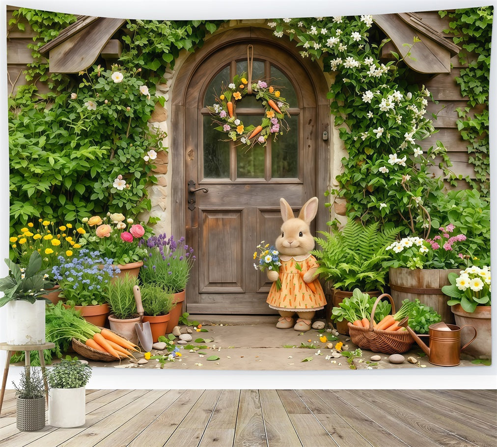 Osterhasen-Hintergrund Cottage-Tür Blumentöpfe Osterfotografie-Hintergründe zu verkaufen CSH63-22