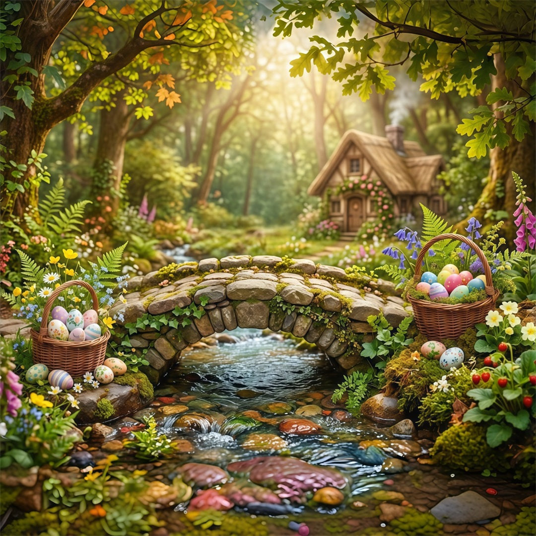 Ostern Natürlicher Hintergrund Zauberwald Steinbrücke Ostern-Hintergrund 10x10 CSH63-43