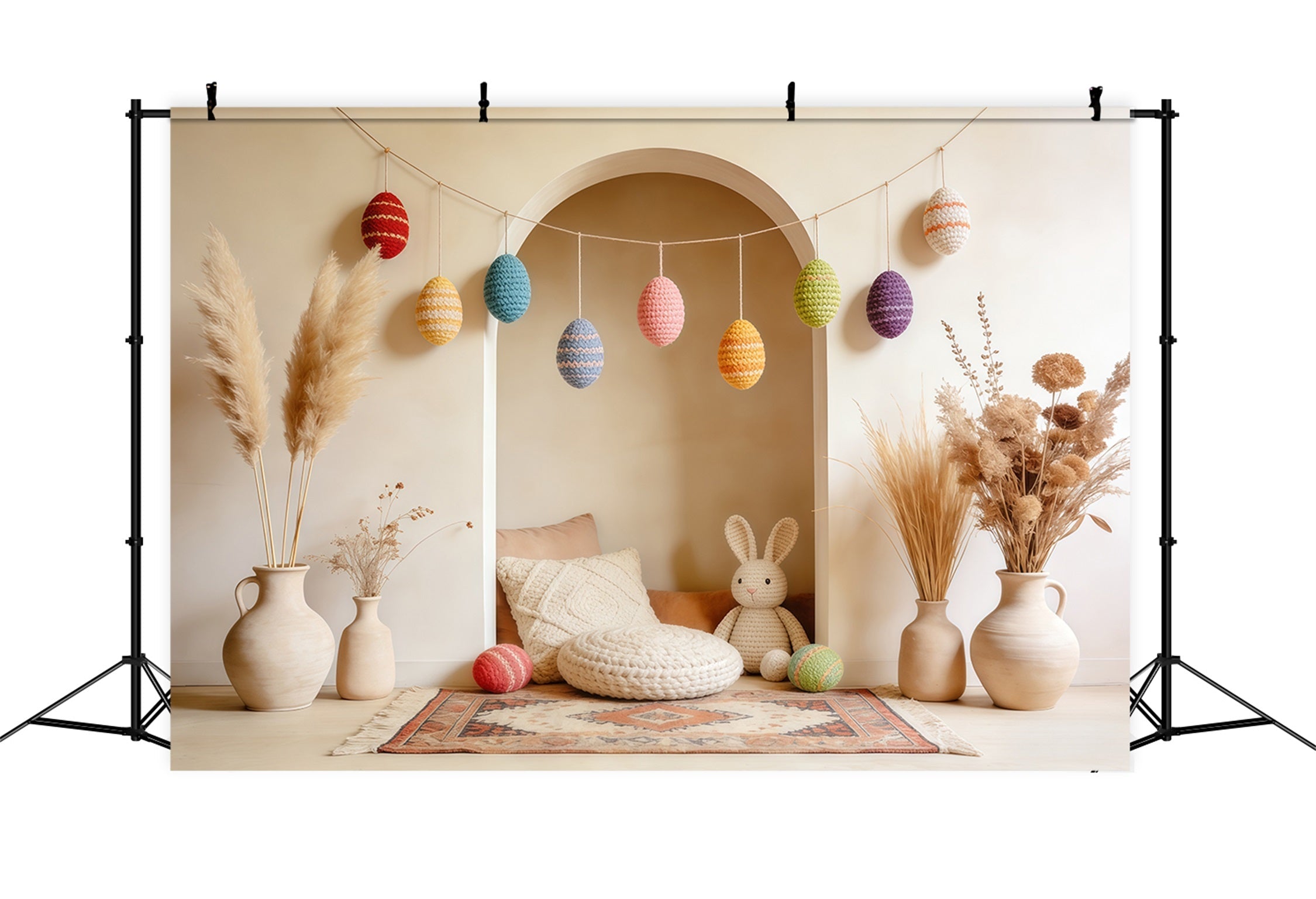 Ostern Boho-Hintergrund Häkel-Eier Hasenecke Fotografie Ostern-Hintergründe CSH63-44