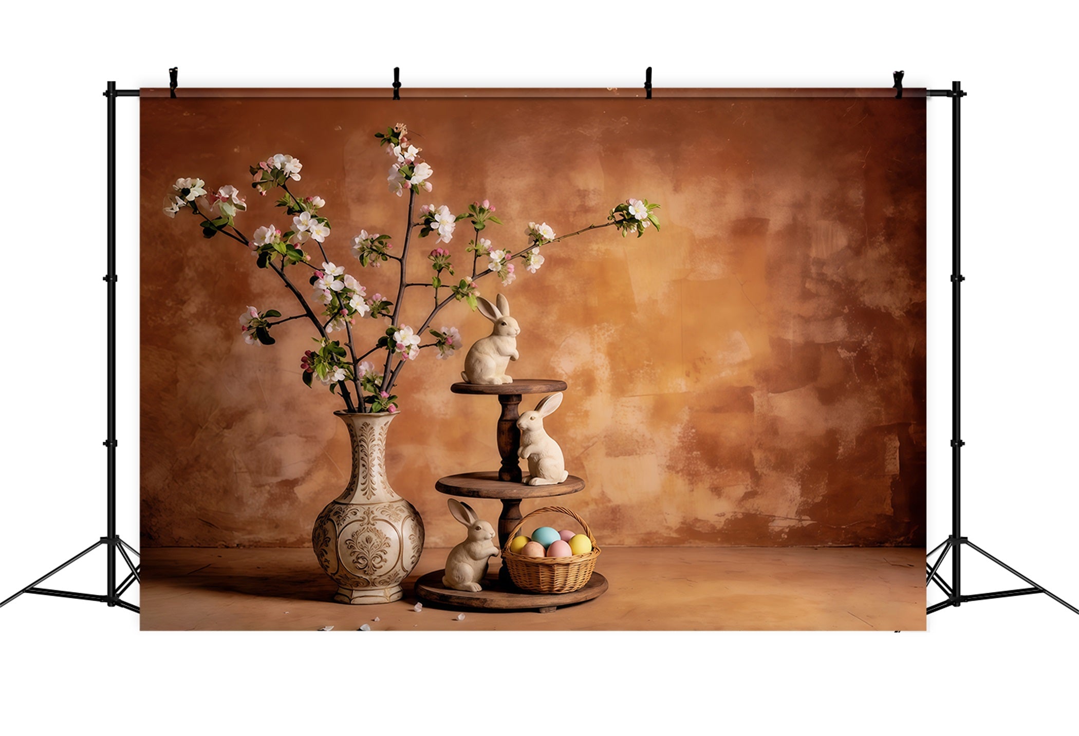 Ostern Vintage Blumenhintergrund Hase Blüten Vase Stillleben Ostern-Hintergrundideen CSH63-46