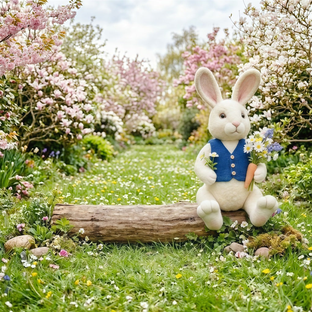 Osterhase Hintergrund Kirschblütenwiese Weg Wildblumen Einfache Osterhintergründe CSH63-48